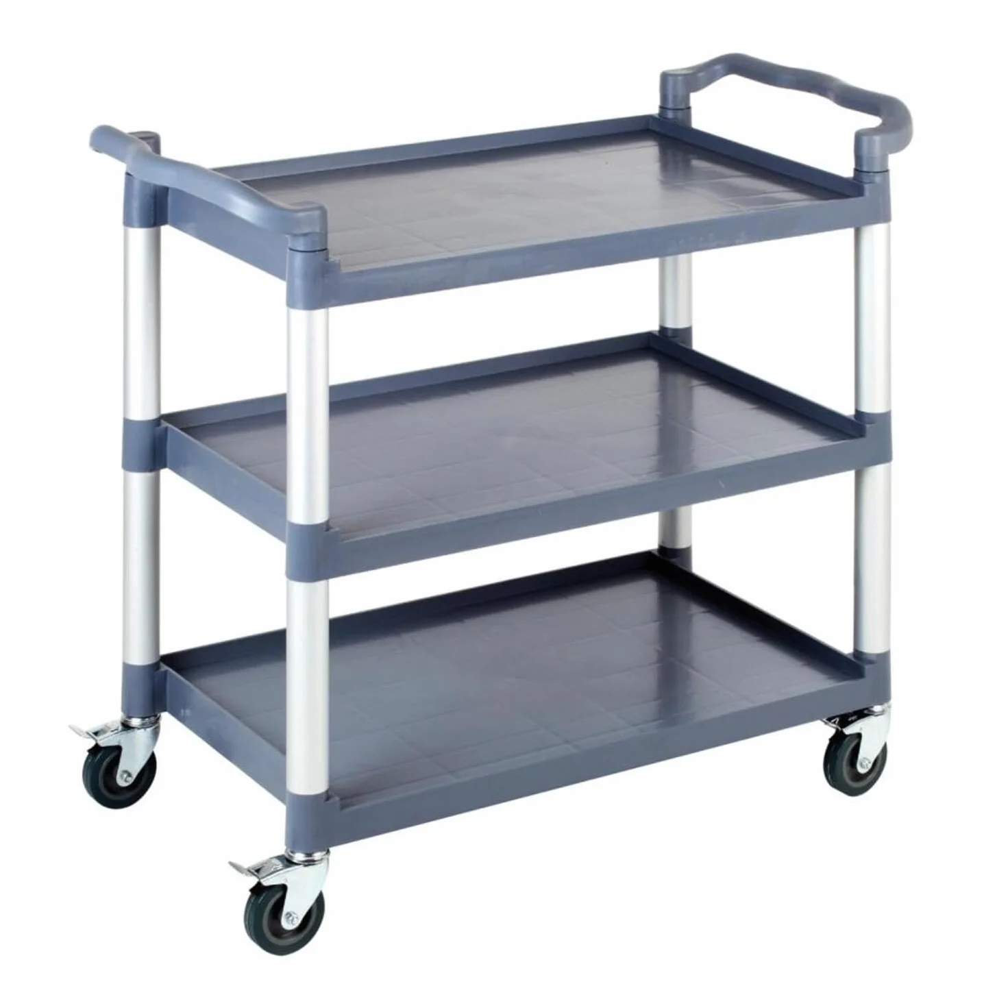APS Wózek do serwowania/transportu aluminiowa rama, 3 półki, odstęp na półkę 31 cm, 4 kółka skrętne z blokadą, nośność 80 kg na półkę, łącznie 240 kg, zdemontowany, łatwy montaż, bez pojemnika