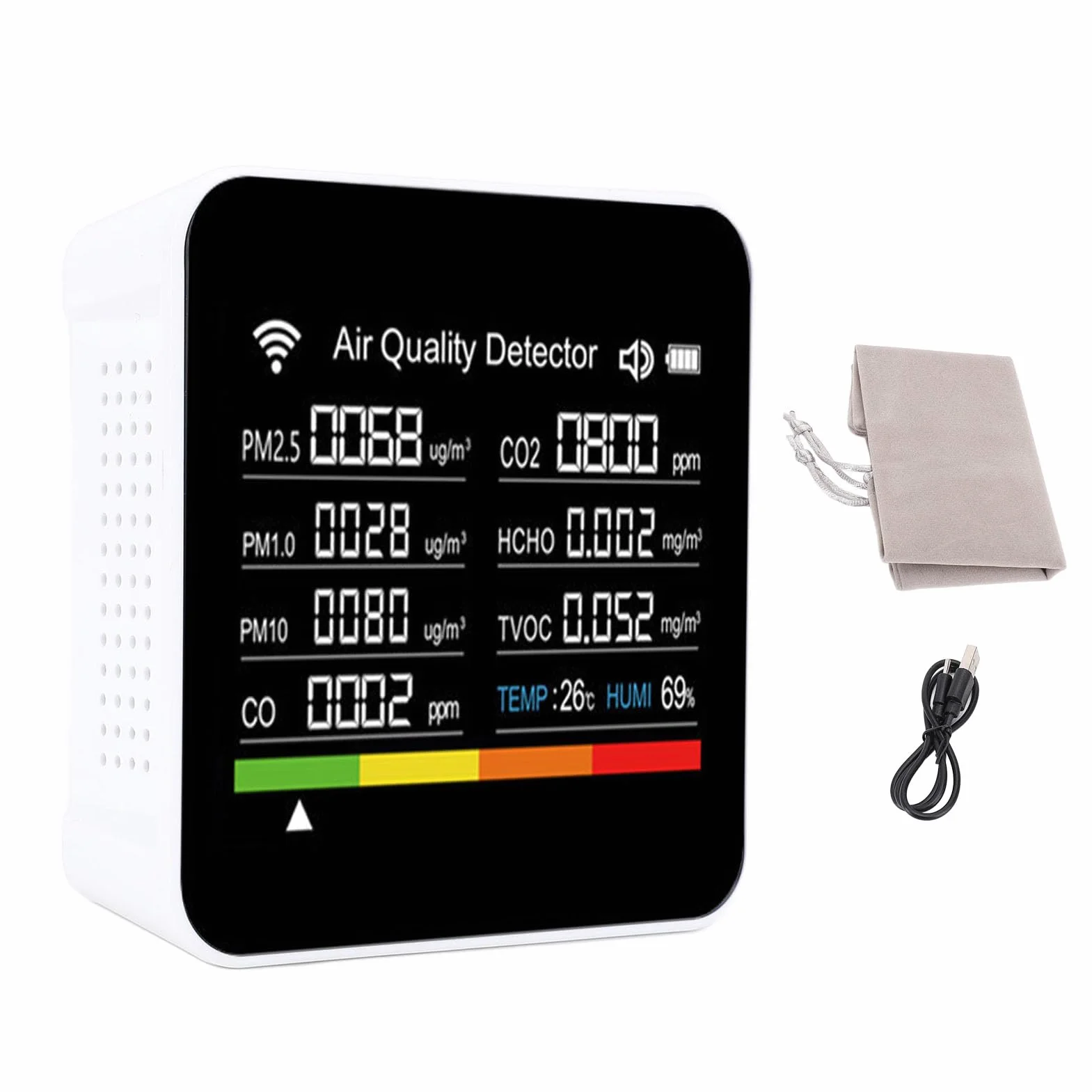 Inteligentny Detektor Jakości Powietrza 14 w 1, Wewnętrzny Miernik PM2.5, Wilgotność, Temperatura, Wi-Fi