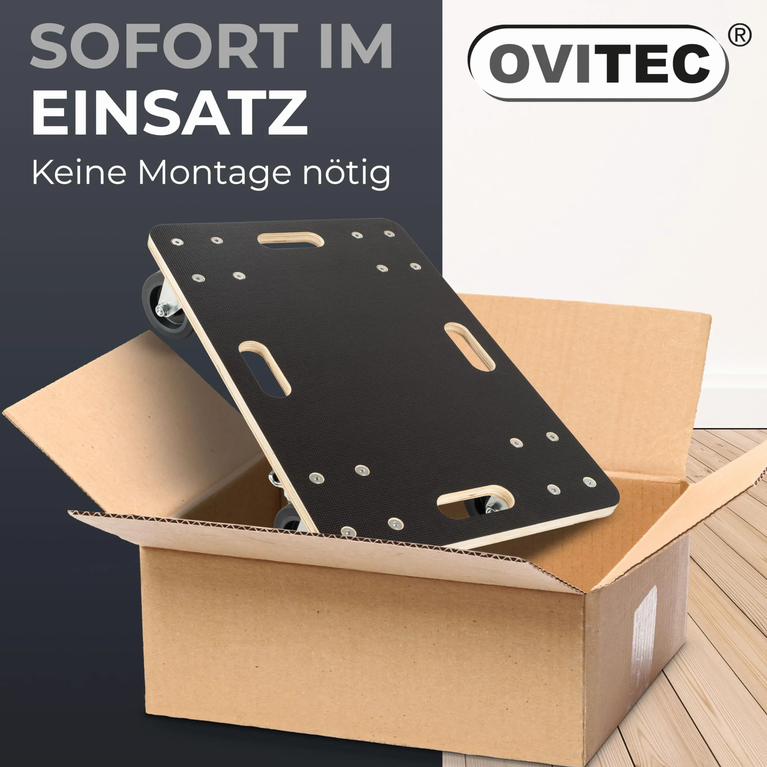 Wytrzymała deskorolka Ovitec | Bardzo ciche koła | Nośność 400 kg | 60 x 40 cm | czarna | wstępnie zmontowana | Wózek na doniczki na kółkach
