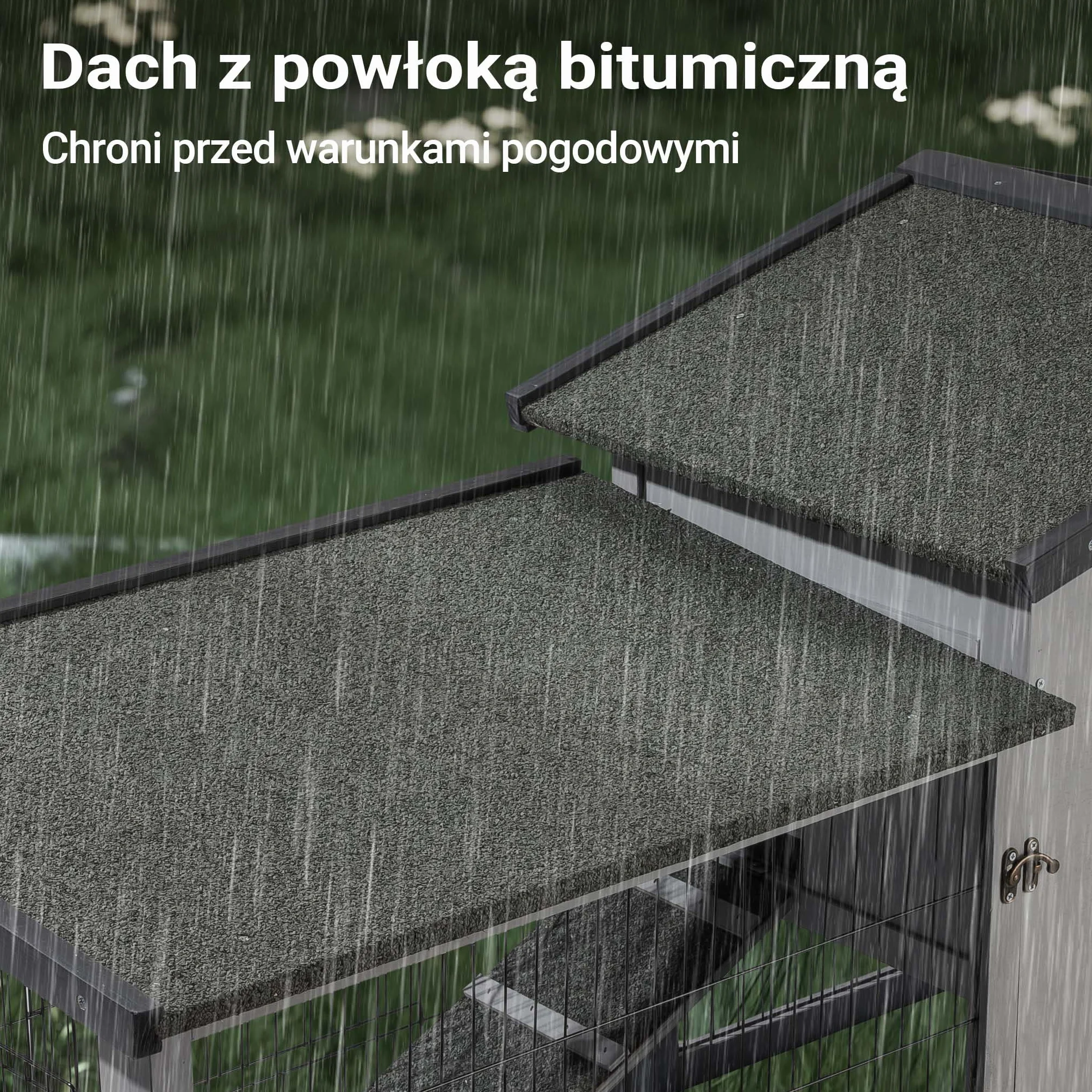 Kurnik Wiltec 1535 x 525 x 685 mm jasnoszary z wolnym wybiegiem i grzędą drewniany ocynkowany