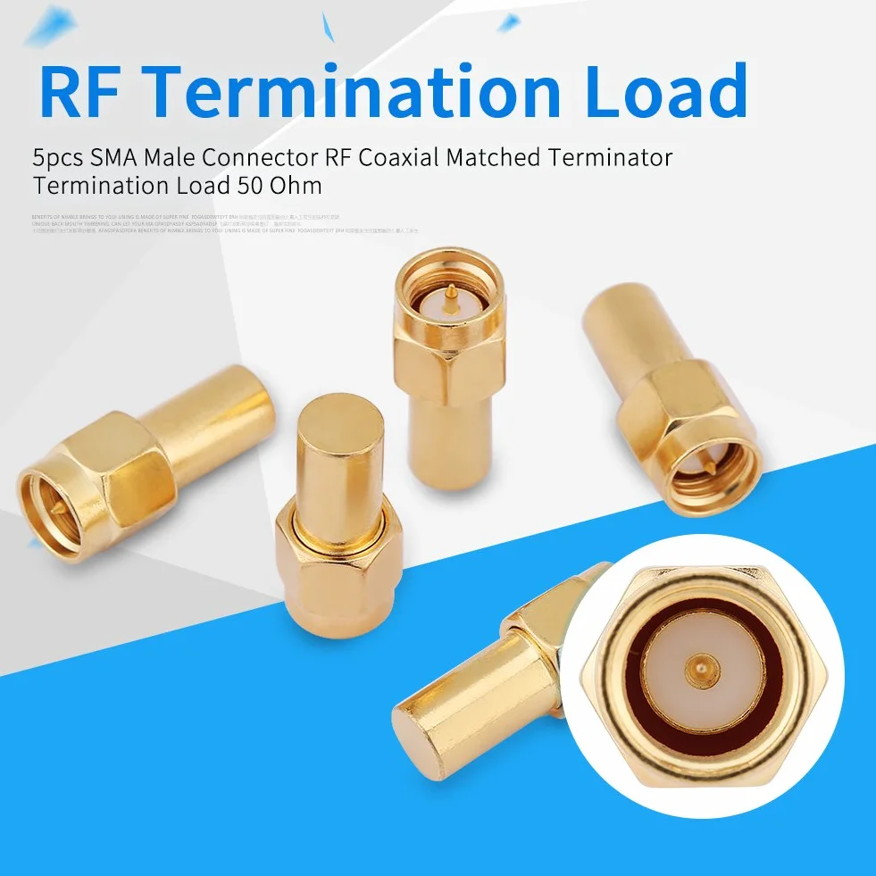 SMA męski zaciskany terminator RF 50 omów 2 wat mosiądz pozłacany 5 sztuk