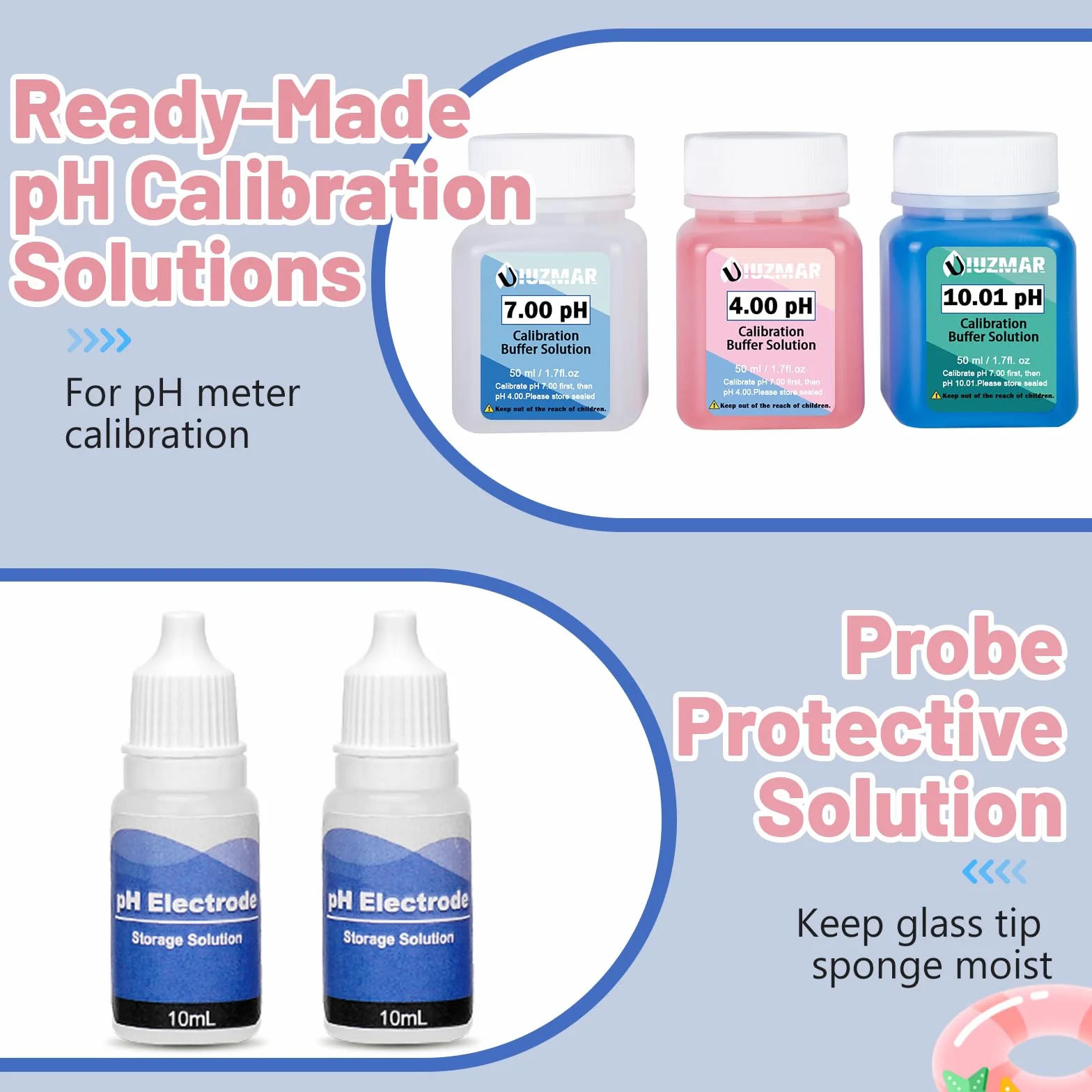 UIUZMAR Roztwór kalibracji pH 7 i 4 10, roztwór bufora pH, 50 ml (pH 7,00 4,00 i 10,01) roztwór do kalibracji pH z 10 ml roztworu ochronnego pH do sondy pH