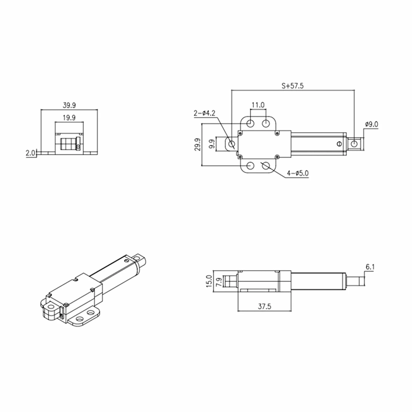 Mini Electric Linear Actuator 12 V 150 mm 4 mm/s 150 N High Speed Low Noise