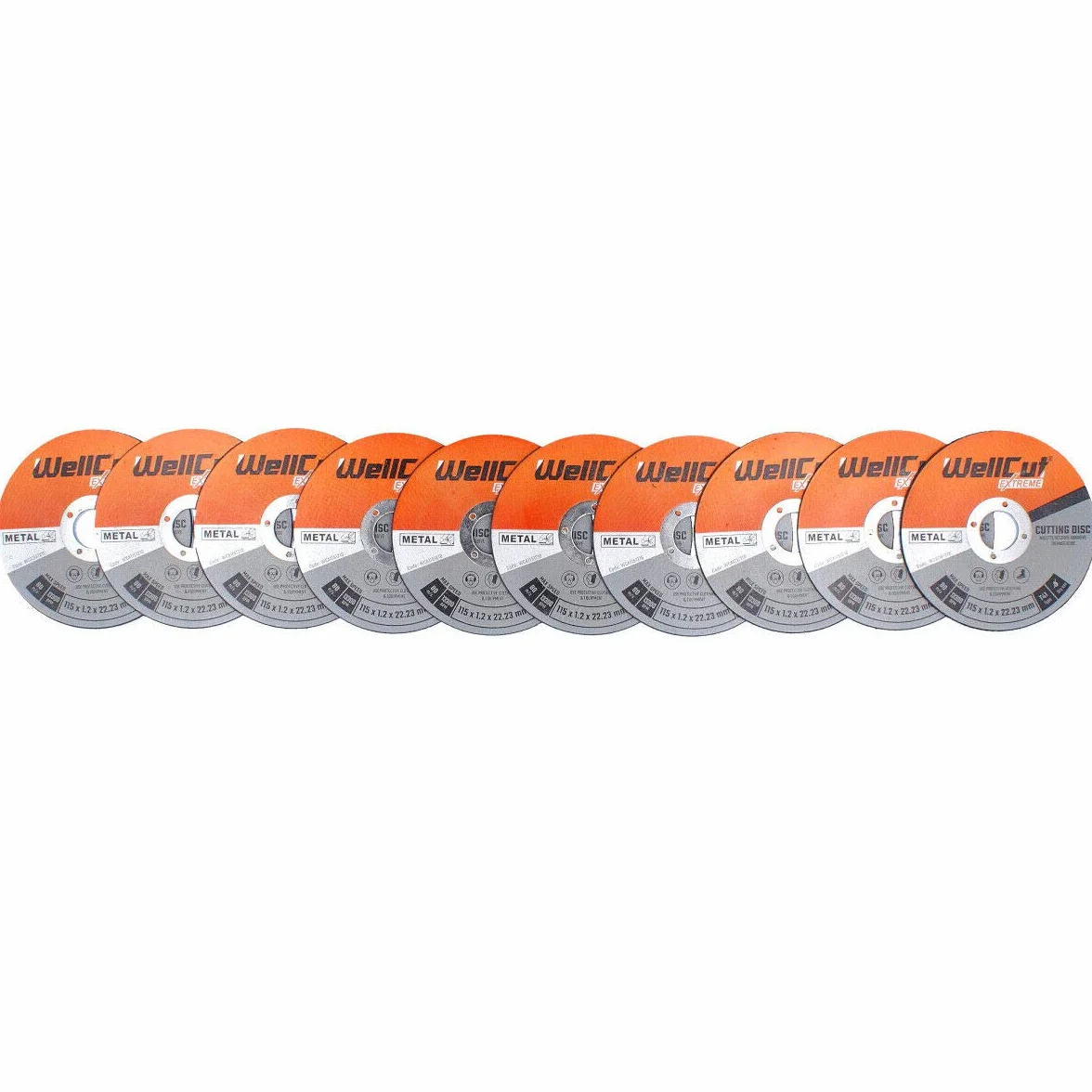 WELLCUT WCA1152-10 tarcza tnąca Extreme 115 mm 4,5 cala opakowanie 10 sztuk w metalowym pudełku do DGA452, DGA454, GA4530R (1), 115 x 1,2 x 22,23 mm