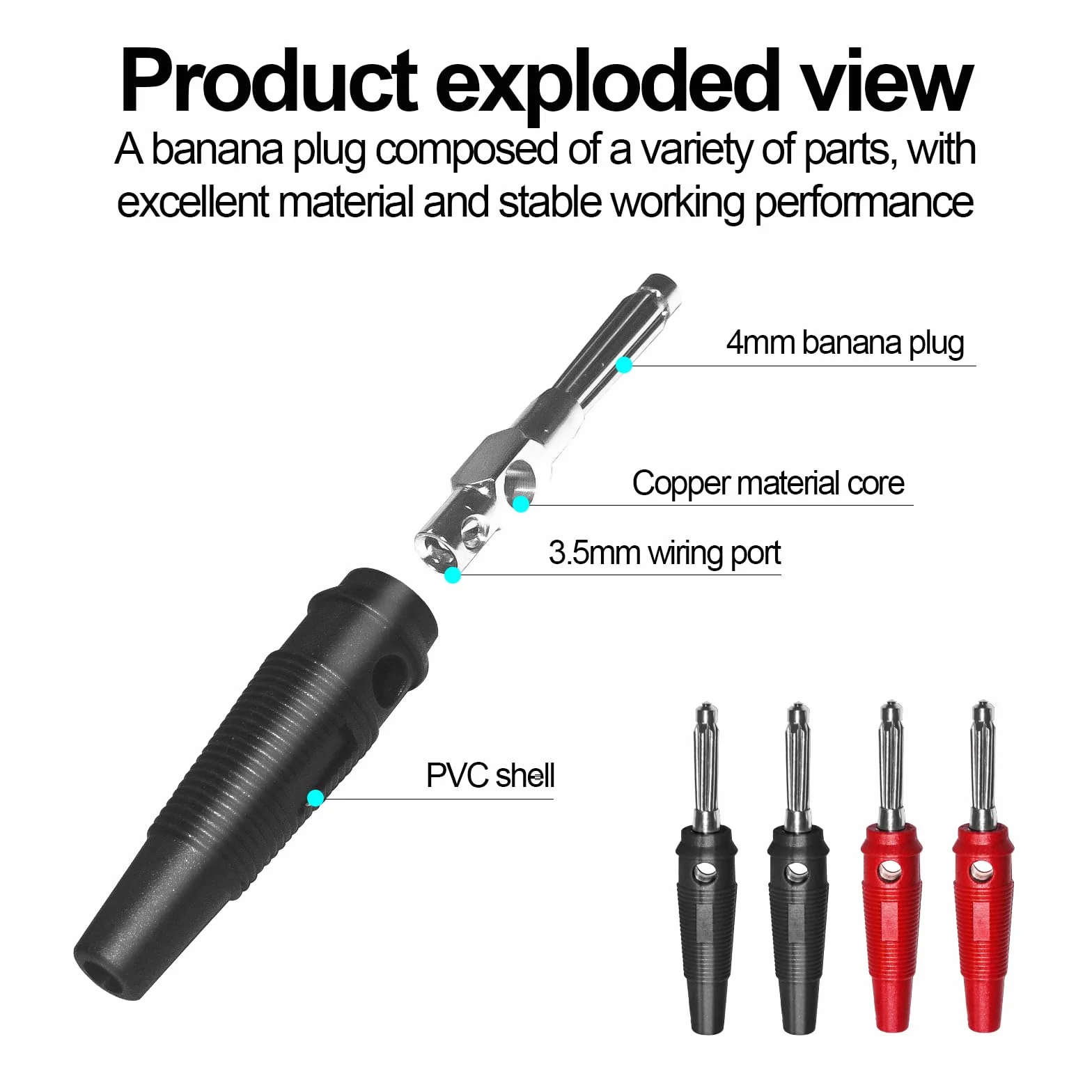 Wtyki bananowe 4 mm 32 A pozłacane lutowanie adapter wysoki prąd czerwony czarny