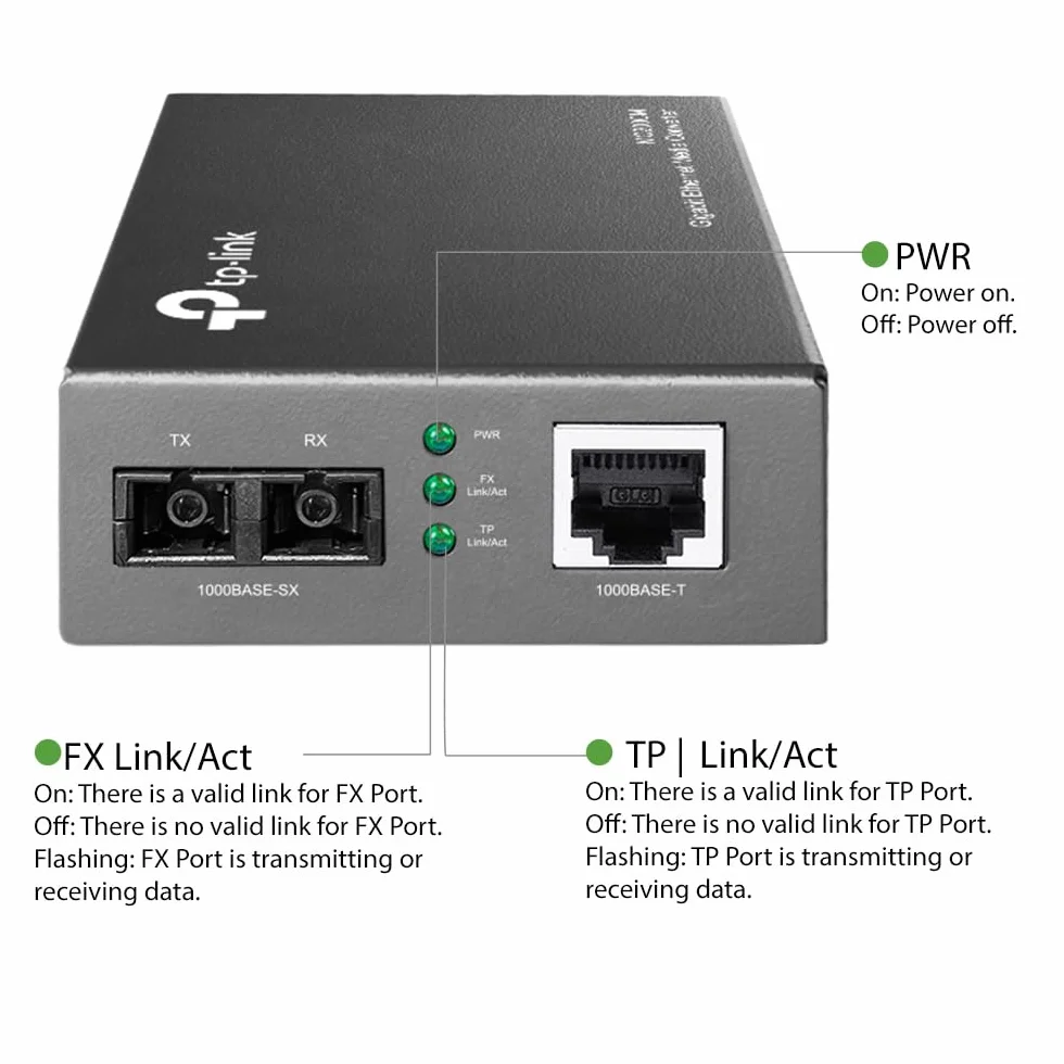 TP-Link Gigabit Multi-Mode Media Converter, Complies with IEEE 802.3ab and IEEE 802.3z Extends Fiber Distance Up to 0.55 km (MC200CM),Black