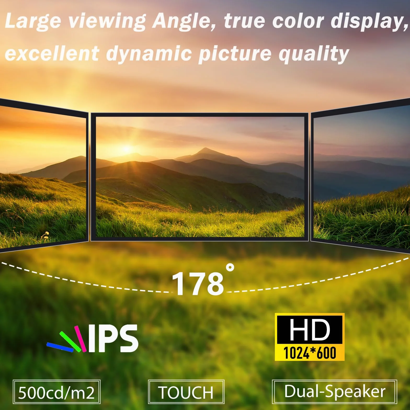 GeeekPi 10,1 calowy pojemnościowy ekran dotykowy, monitor HDMI IPS 1024x600 Wyświetlacz LCD z podwójnymi głośnikami dla Raspberry Pi 5/4B/3B+/3B, z otworem montażowym do instalacji płyty Raspberry Pi