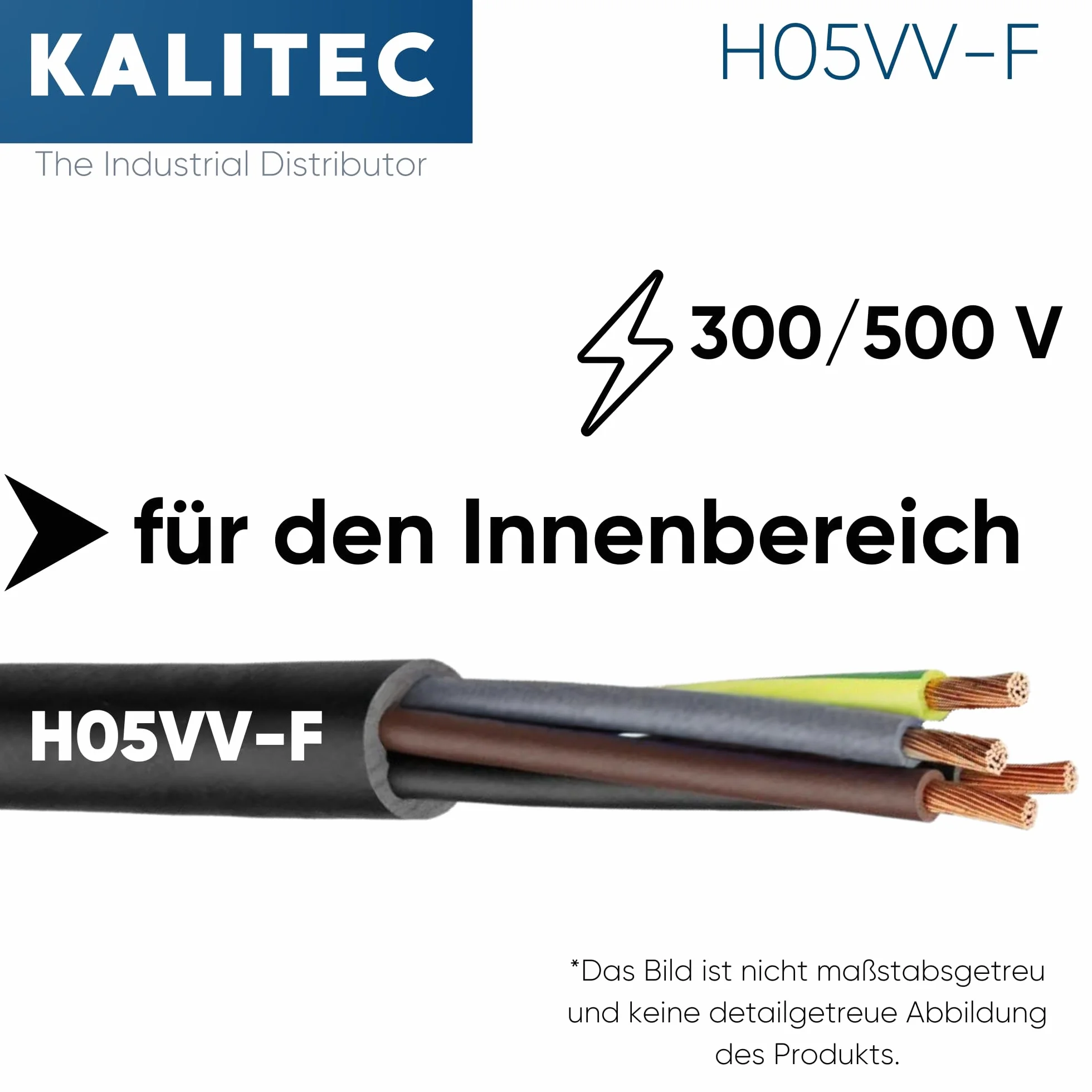 Kalitec H05VV-F wąż ogrodowy, 5 m, 4 x 1 mm², kabel zasilający 4G1 mm2 z przewodem ochronnym, kabel PCW do wnętrz, kabel elektryczny, czarny, elastyczny kabel do lamp, 4-żyłowy