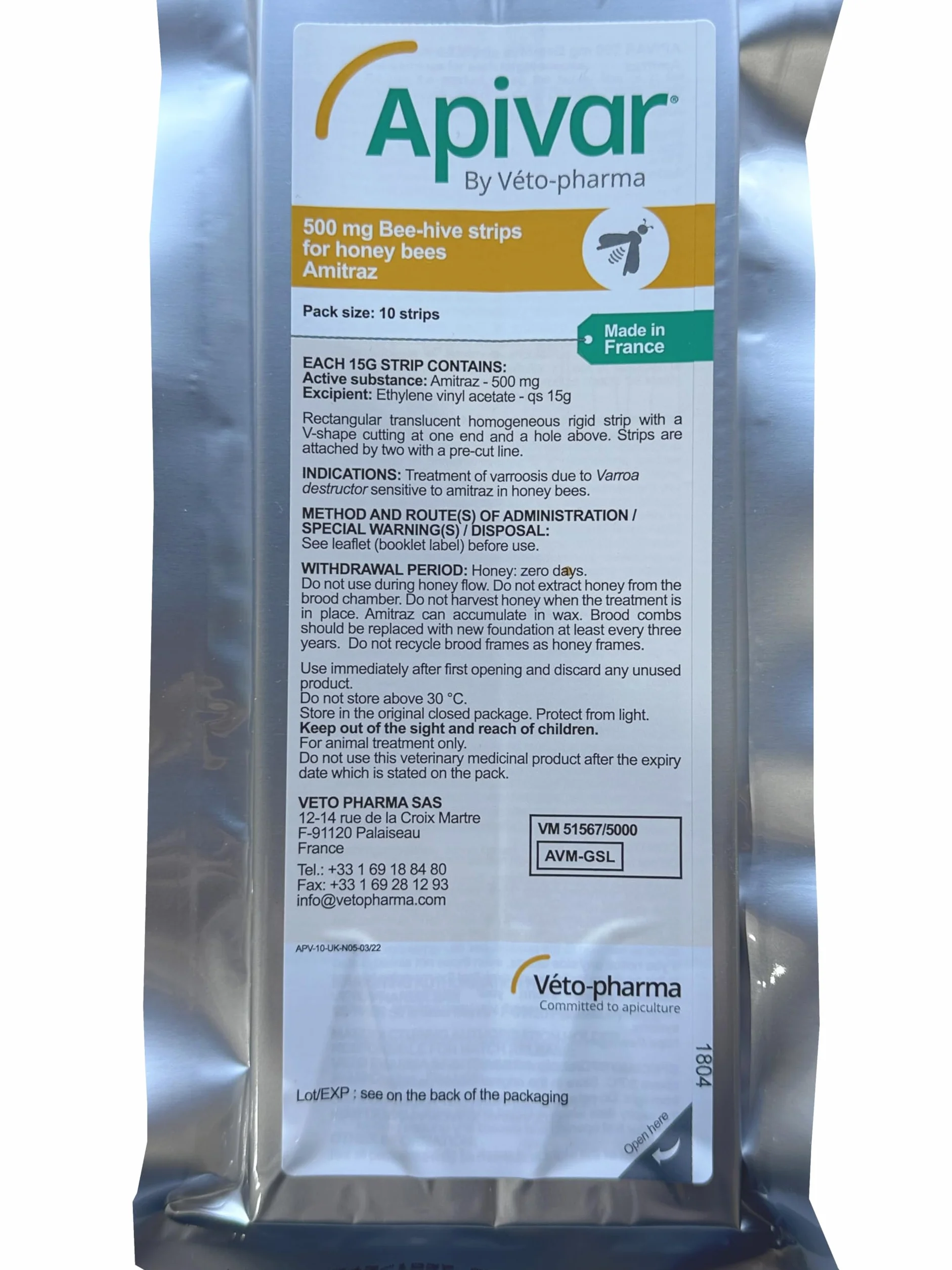 CentroVete Apivar paski do ula dla pszczół 500 mg, 10 pasków