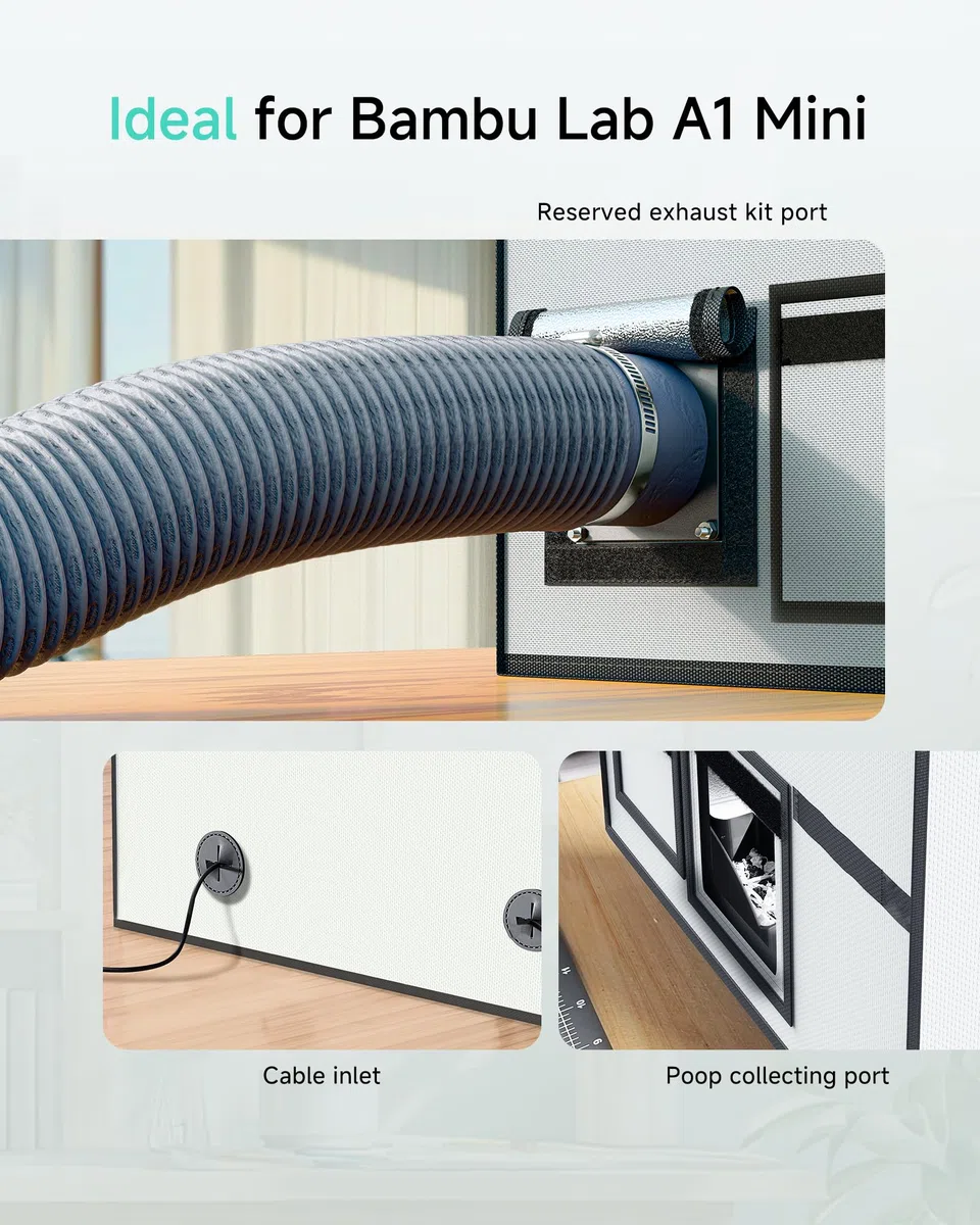 TOPCUBE Bambu Lab Bambu Lab A1 Mini Combo Obudowa drukarki 3D ze stali nierdzewnej ze światłem LED, trudnopalna, pyłoszczelna, redukcja szumów, stała temperatura, 735 x 495 x 495 mm