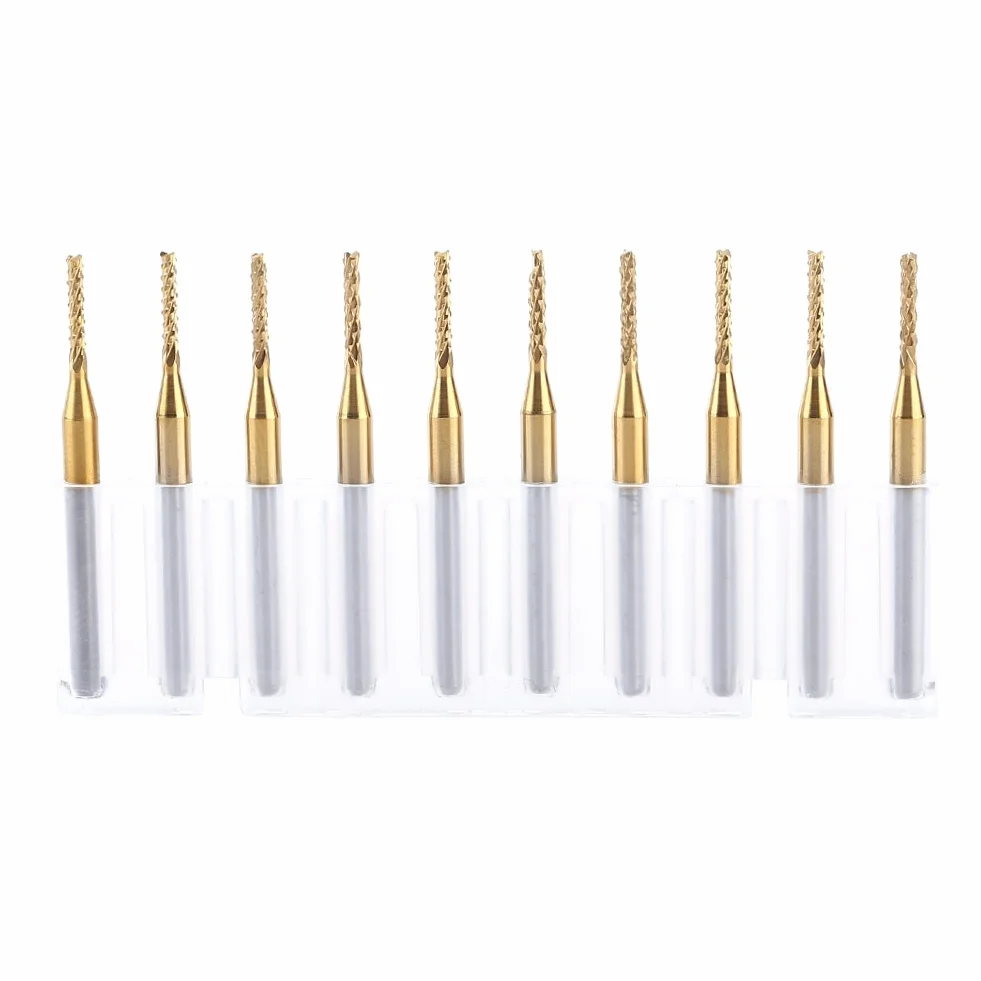 Frez trzpieniowy 1/8" z twardego metalu, 10 sztuk, 1,5 mm, frezy do grawerowania, frezy powlekane wolframem, narzędzie tokarskie do formowania PCB, włókna węglowego, cięcia twardego drewna