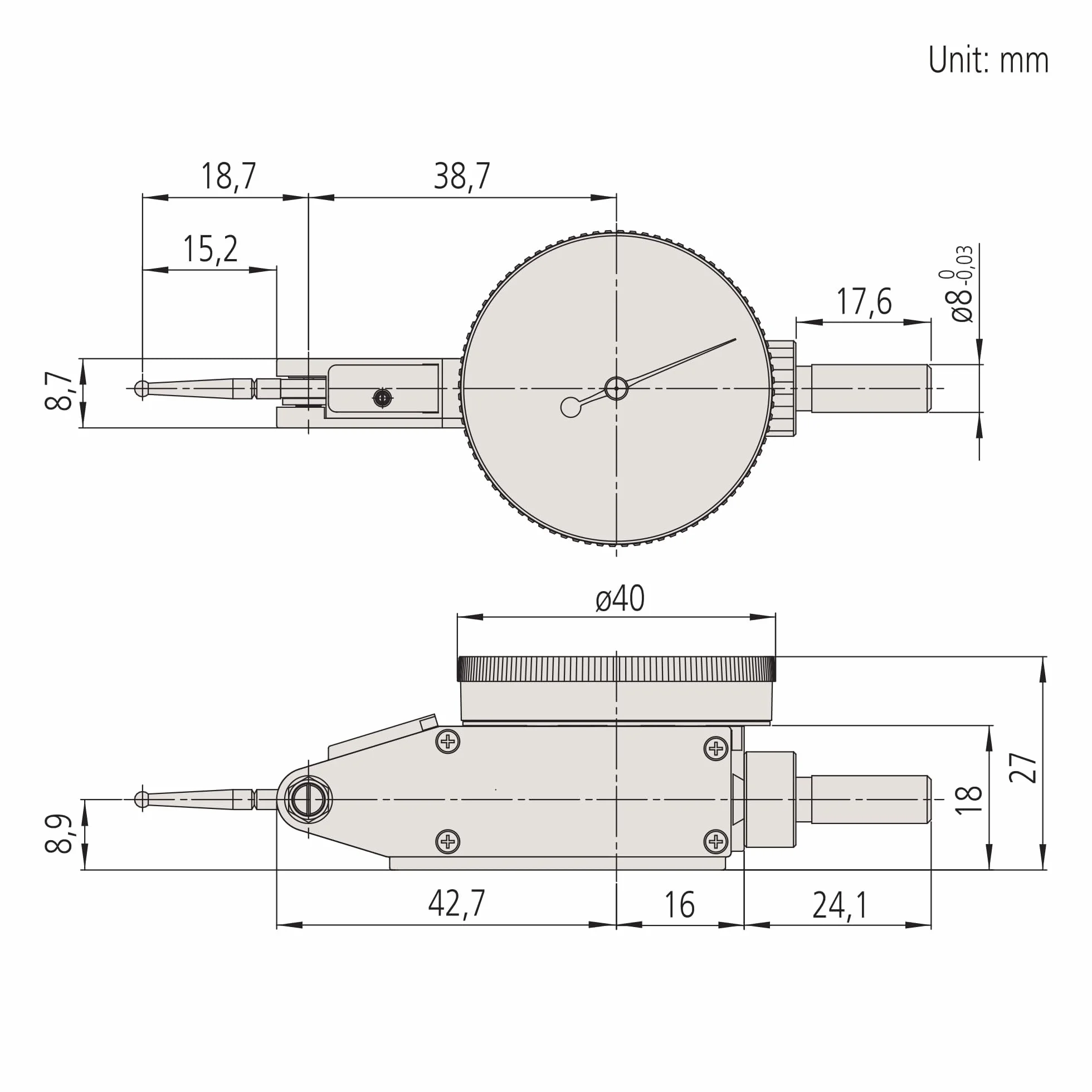 Mitutoyo 513-405-10E wskazówka testowa pozioma typ 8 mm trzpień