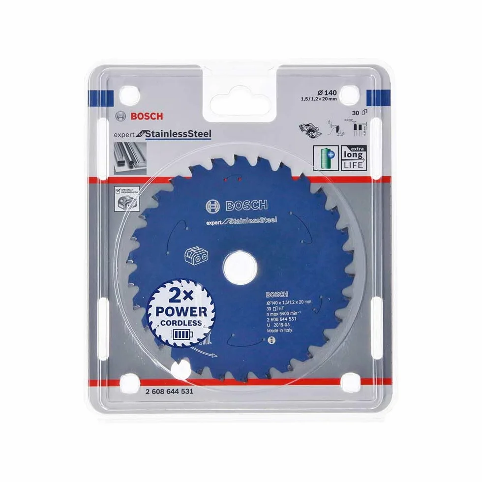 Bosch Professional Piła Tarczowa Expert for Stainless Steel, do Stali Nierdzewnej, 140 x 20 x 1.5 mm, 30 Zęby, Akcesoria do Piły Tarczowej