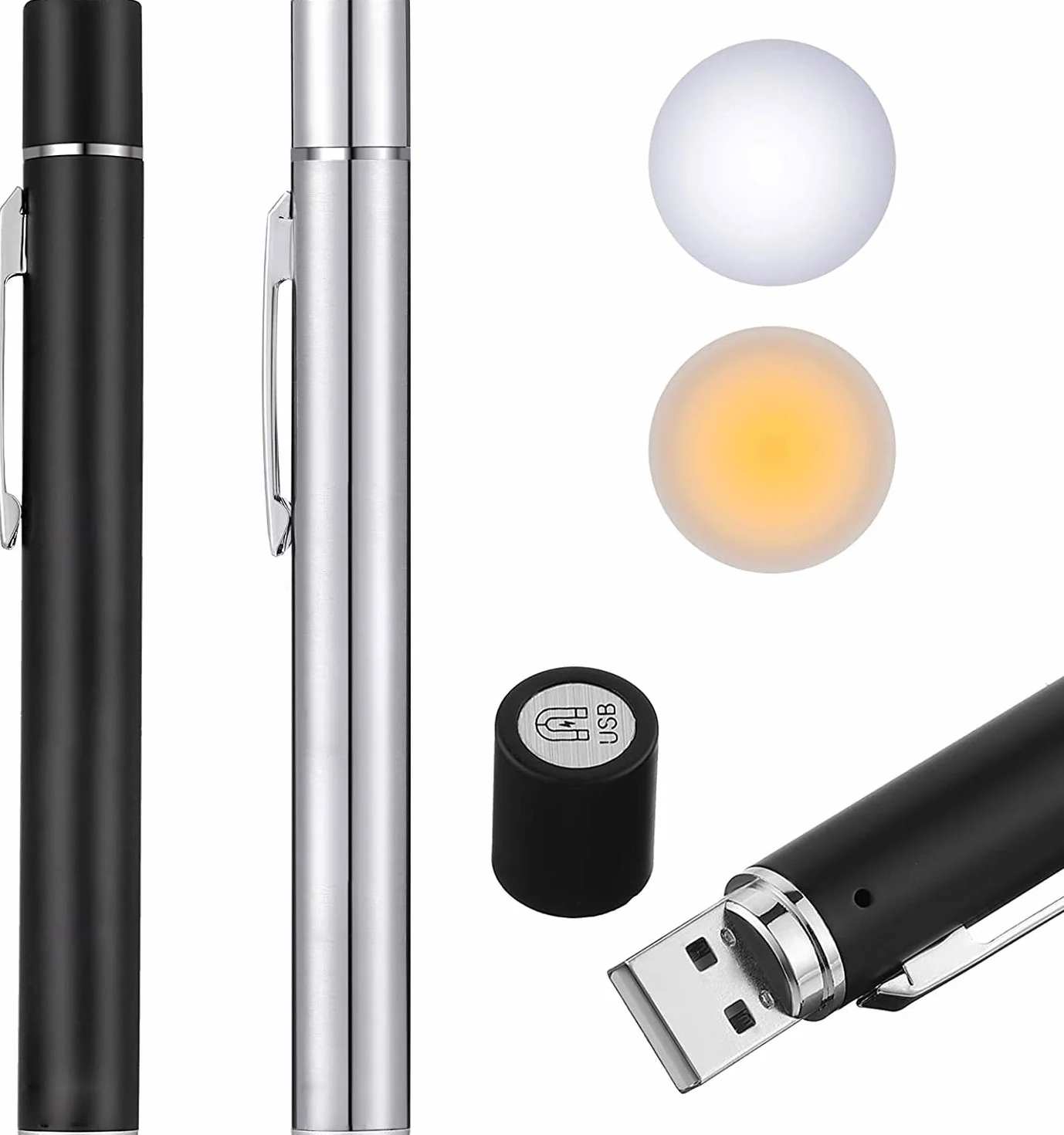 LEKIA medyczna latarka LED USB magnetyczna klips kieszonkowy 2 źródła