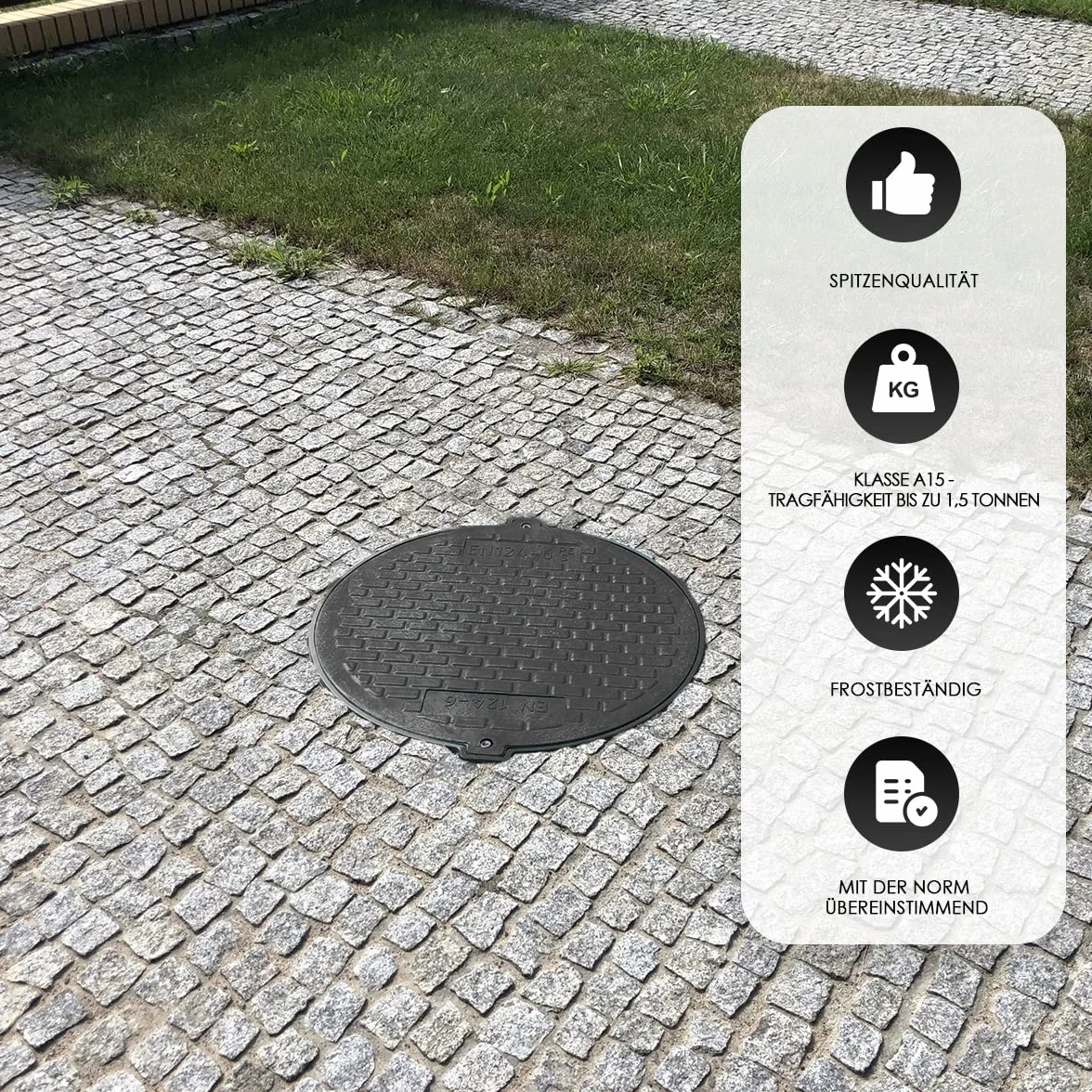 Okrągła pokrywa szamba 80 cm czarna – osłona studni ściekowej kanałowa