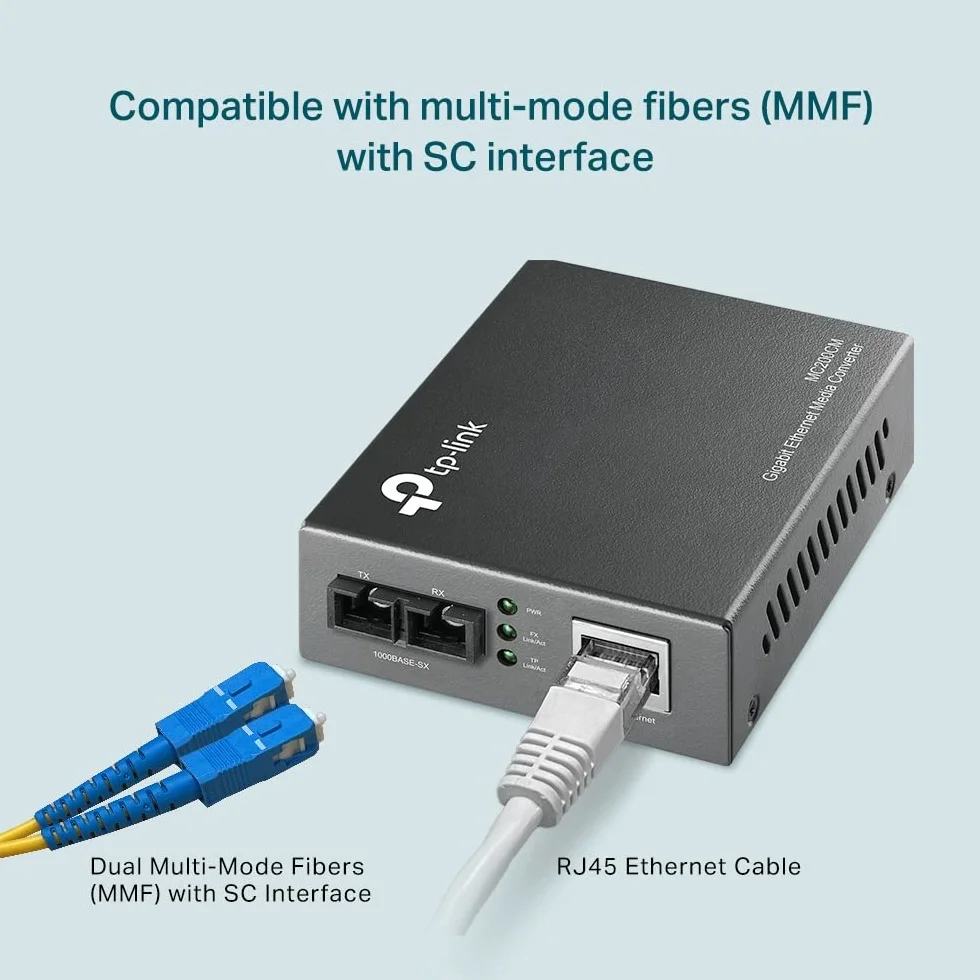 TP-Link Gigabit Multi-Mode Media Converter, Complies with IEEE 802.3ab and IEEE 802.3z Extends Fiber Distance Up to 0.55 km (MC200CM),Black