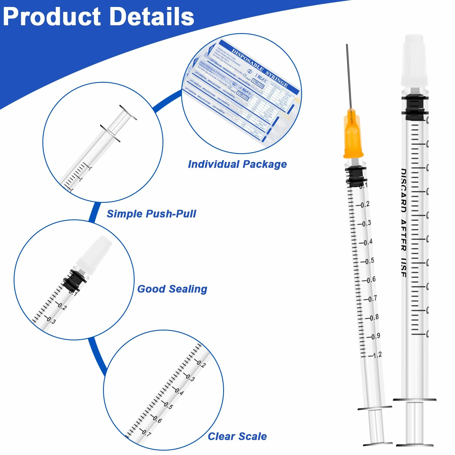 GOTRUST 12 małych strzykawek, plastikowa strzykawka 1 ml, plastikowa strzykawka z tępą końcówką, igłą i nasadką, strzykawki do karmy z pomiarem, do eksperymentów