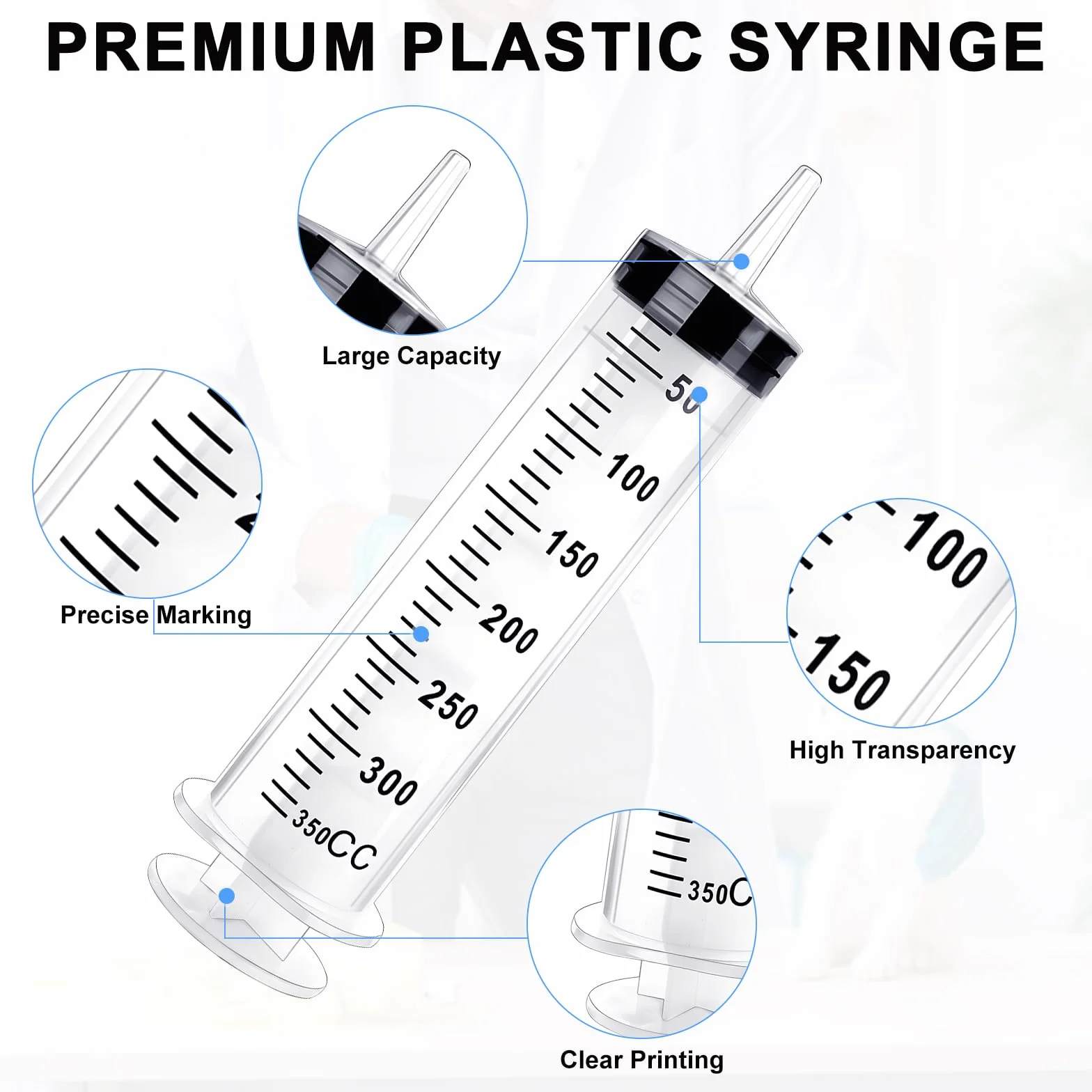 Duża strzykawka 250 ml, 350 ml, 550 ml, plastikowa strzykawka z wężem, syringe do pomiaru płynów, strzykawka dozująca dla przemysłu, indywidualnie uszczelniona strzykawka, plastikowa strzykawka do