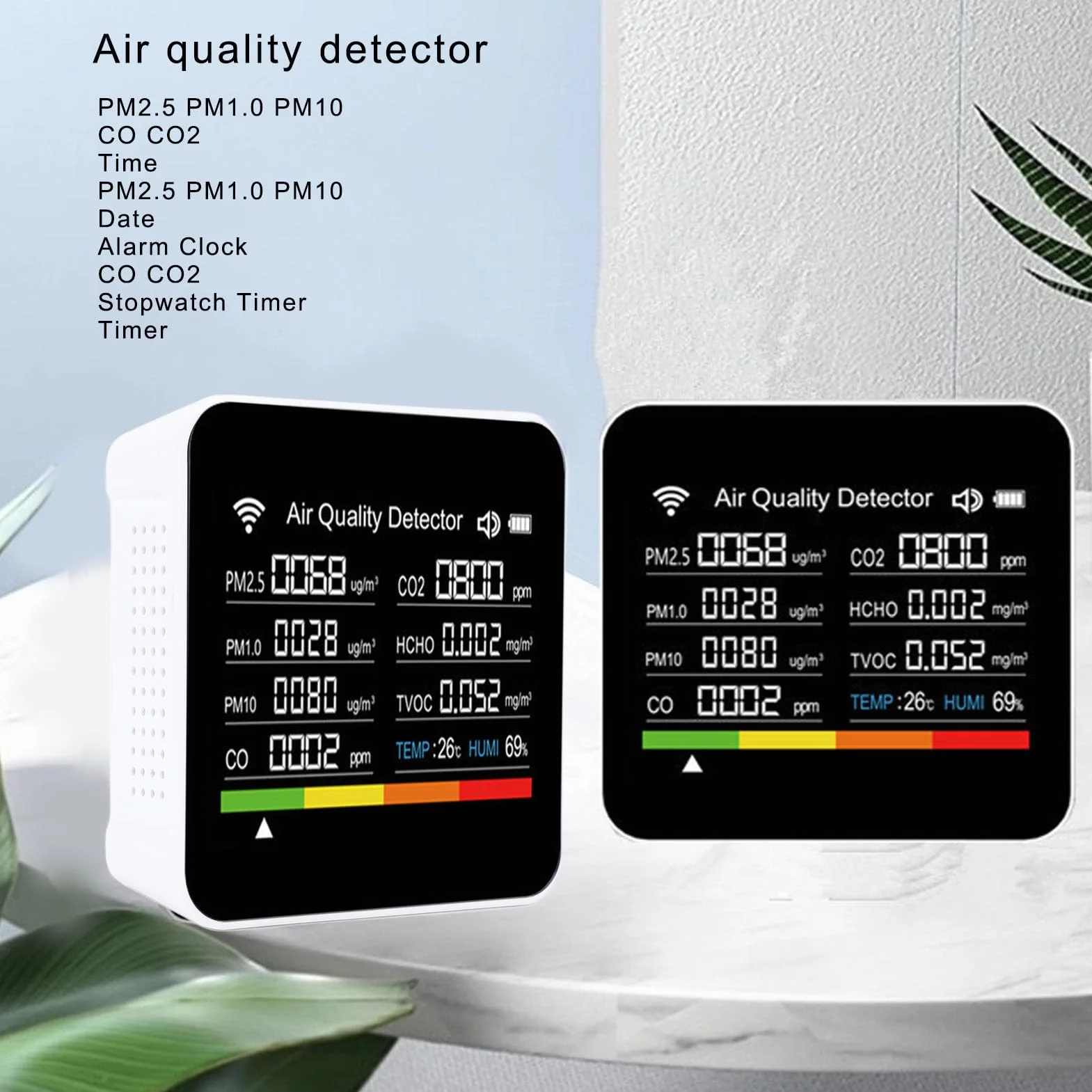 Inteligentny Detektor Jakości Powietrza 14 w 1, Wewnętrzny Miernik PM2.5, Wilgotność, Temperatura, Wi-Fi