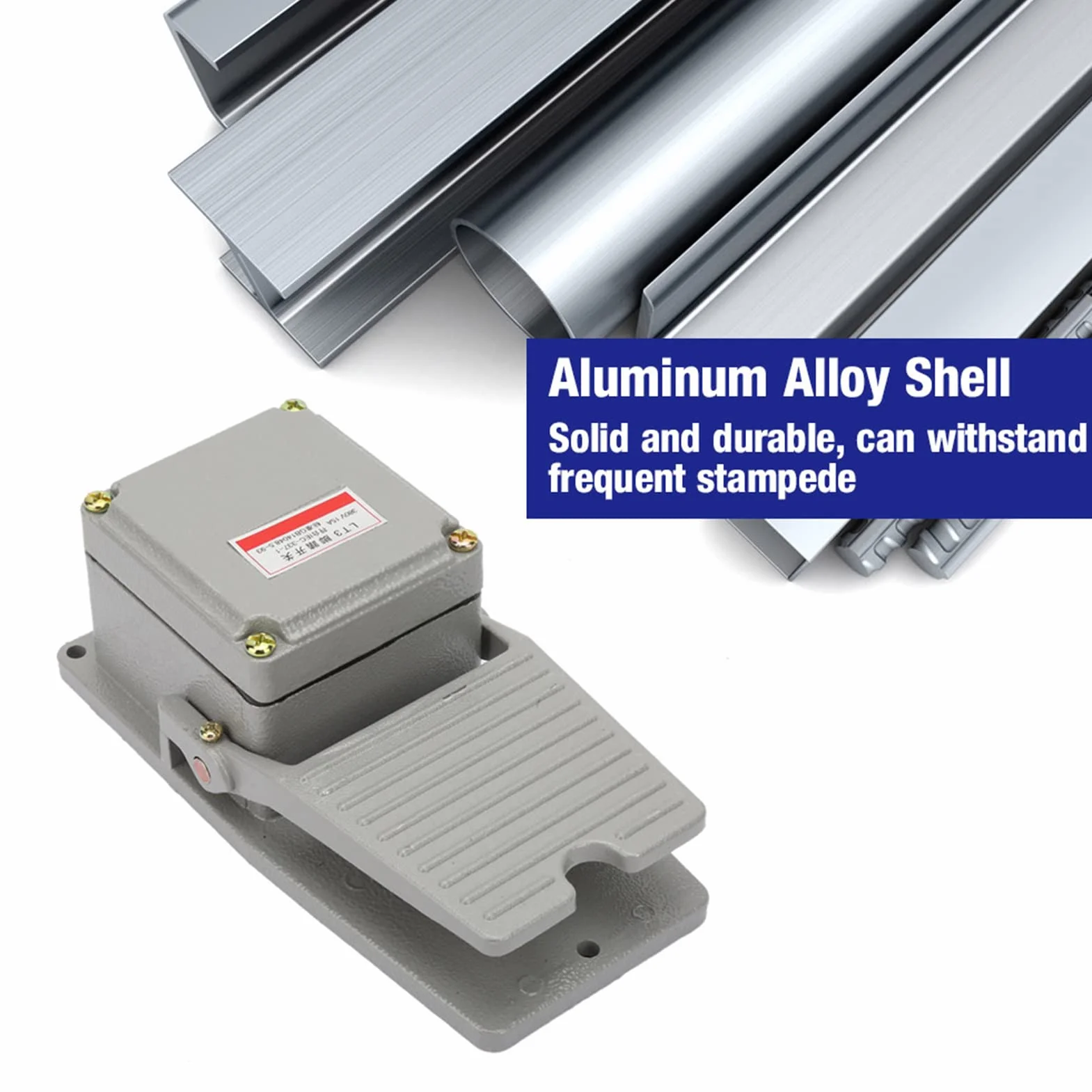 Przełącznik Nożny, Aluminiowy Przełącznik Nożny 15a/250v Chwilowy Pedał Przełącznika Nożnego ze Srebrnymi Stykami Konstrukcja Antypoślizgowa, żywotność Mechaniczna 1 Milion Razy Żywotność Elektryczna