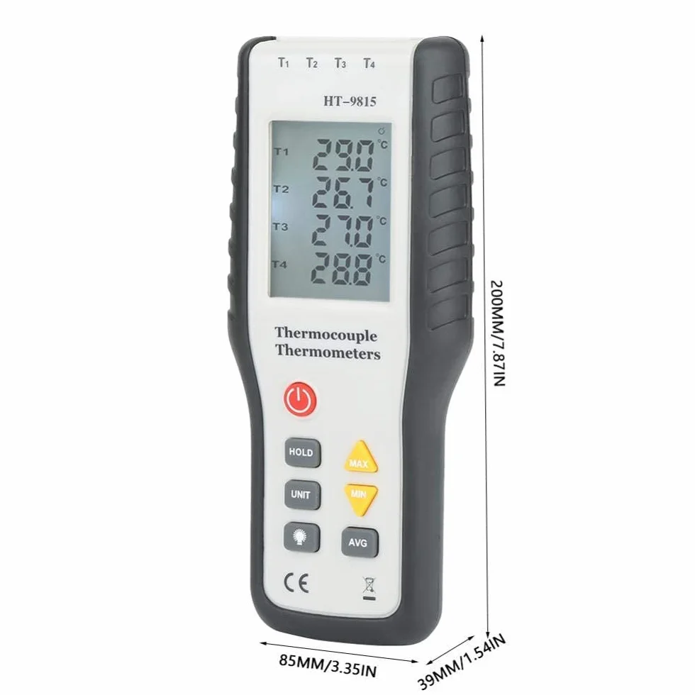 Akozon HT-9815 Cyfrowy termoparowy termometr 4 c Kanałowy czujnik typu K - 200 ° C ~ 1372 ° C