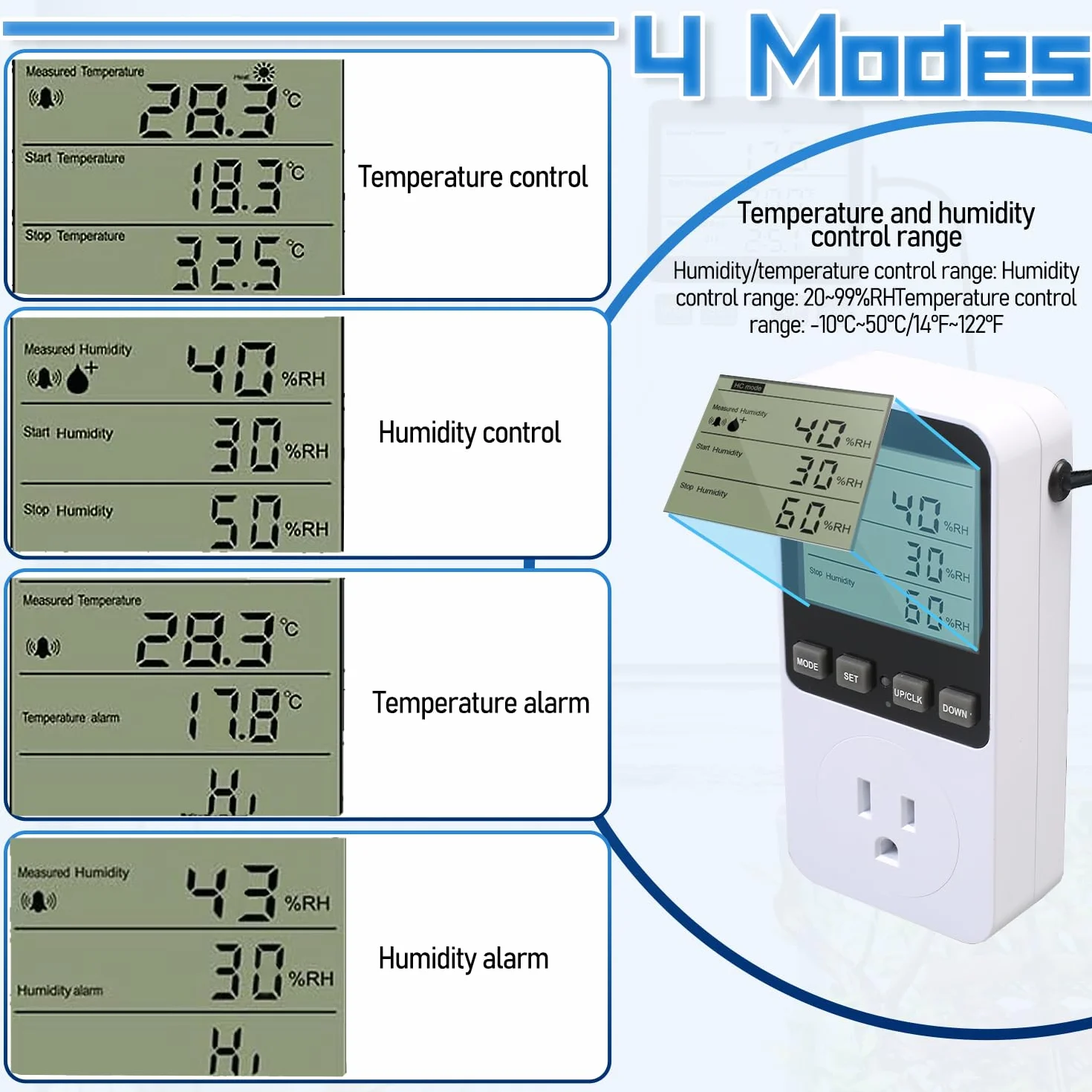 Termostat gniazdkowy 230 V regulator wilgotności z czujnikiem do szklarni terrarium ogrzewania chłodzenia
