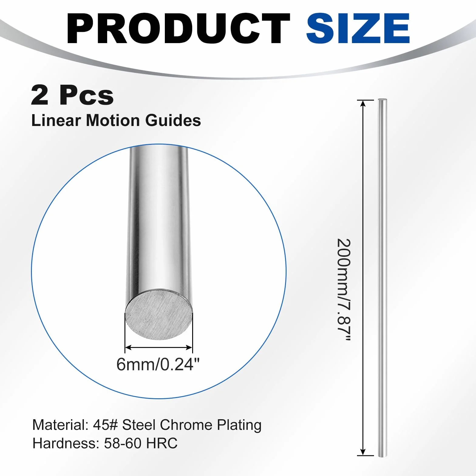 QUARKZMAN Pręty ruchowe liniowe, 2 szt. 6 mm x 200 mm (0,24" x 7,87") Pręt prowadzący liniowy z chromowanej stali hartowanej do CNC DIY Craft Drukarka 3D Model samochodu Samolot