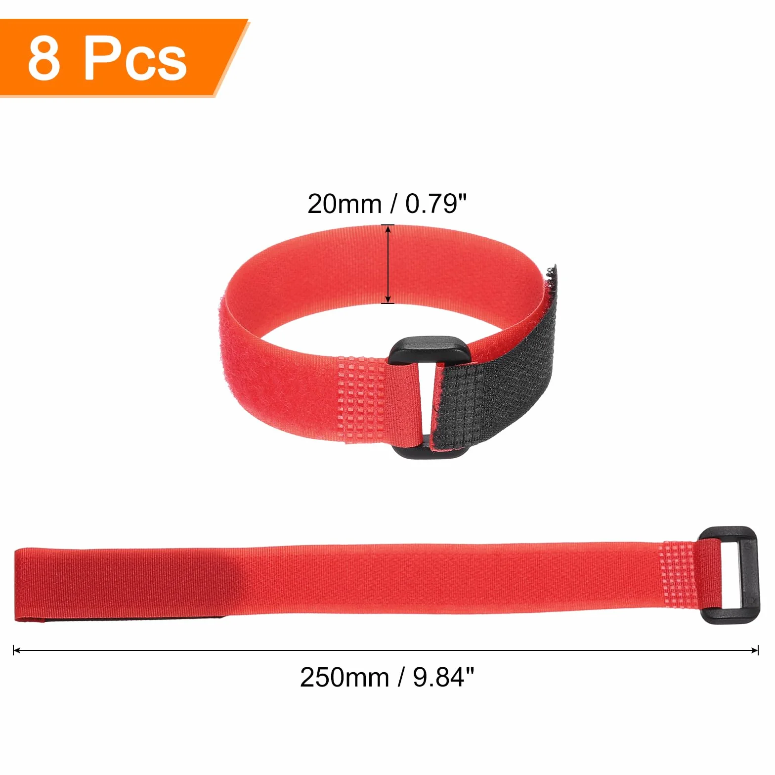 QUARKZMAN 8 sztuk pasów mocujących na baterie wielokrotnego użytku, 0,8 x 30 cm, czerwony nylon, uniwersalny pasek na baterie, regulowany pasek mocujący na rzepy, do quadcoptera