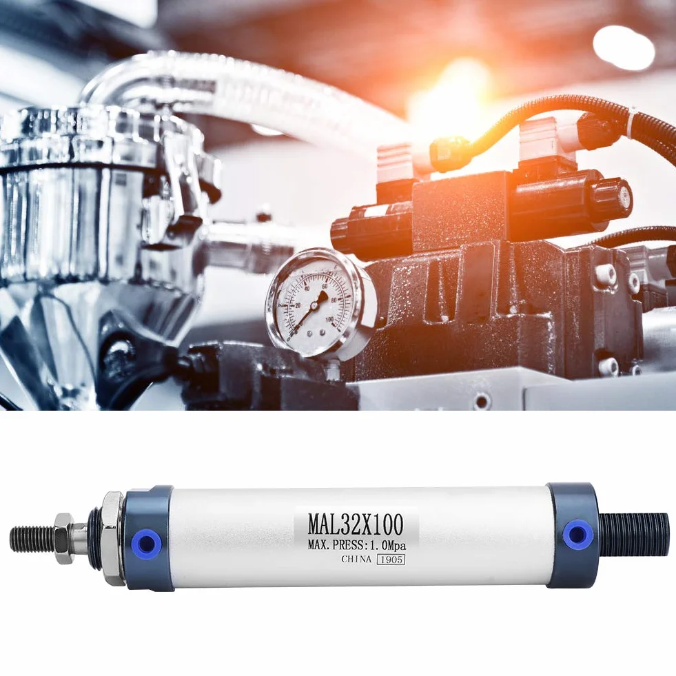 Cylinder Pneumatyczny, średnica 32 Mm, Skok 25/50/75/100 Mm Mini Cylinder Pneumatyczny Pojedynczy Pręt ze Stopu Aluminium Pneumatyczne Powietrze Dwustronnego Działania,