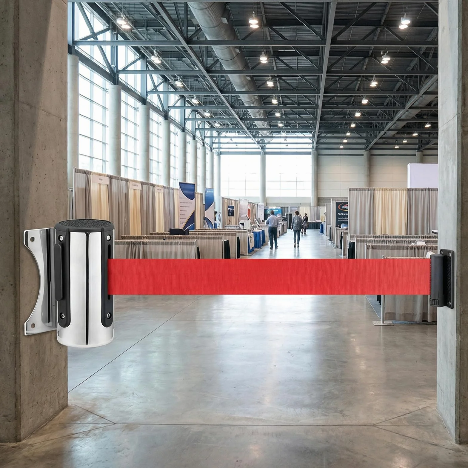 Taśma odcinająca, uchwyt ścienny, wysuwana taśma ścienna (5 metrów), bariera kolejkowania na ścianie, wysuwana taśma odcinająca, bezpieczny system hamowania i system prowadzenia osób, na wystawy