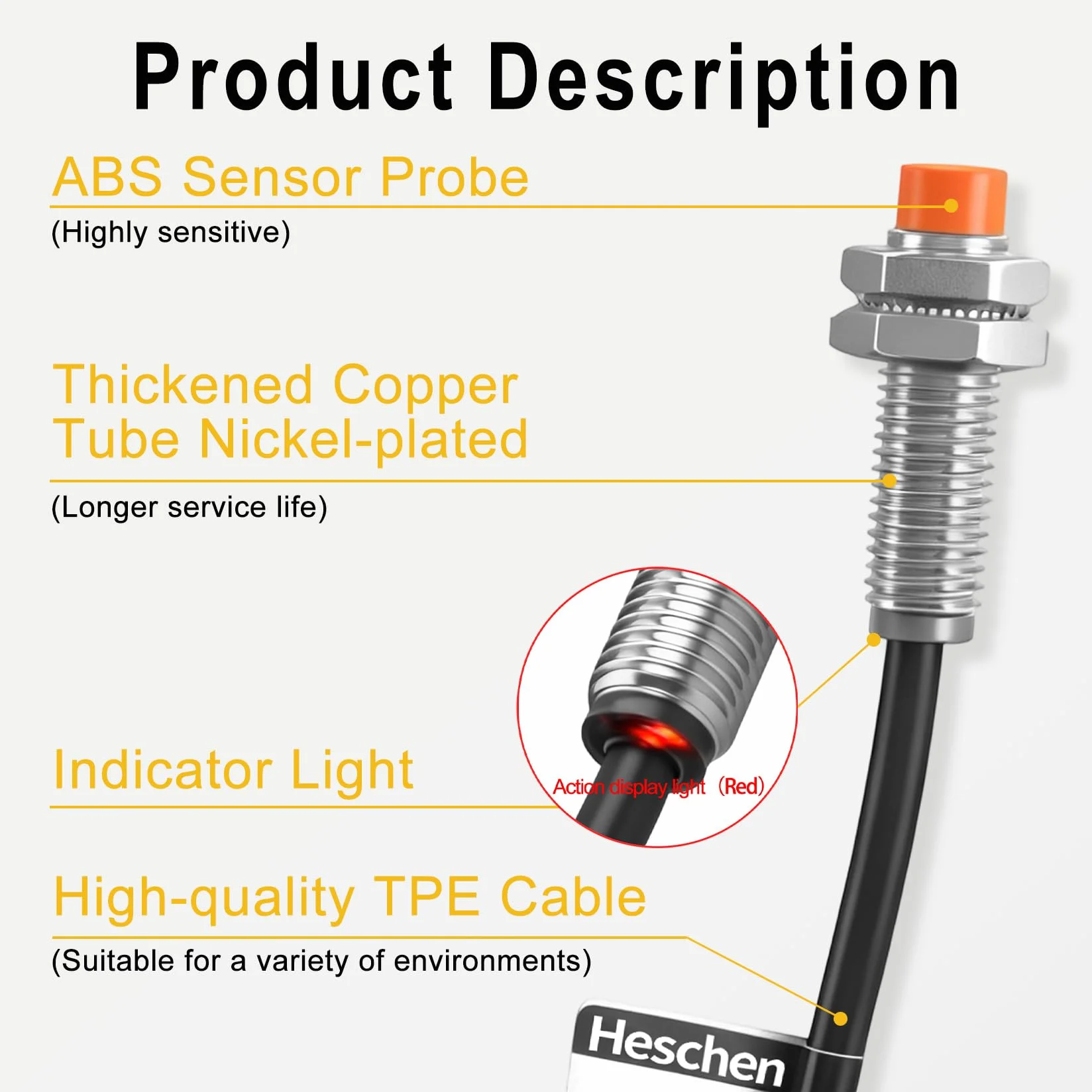 Heschen M8 Indukcyjny przełącznik czujnika zbliżeniowego PR08-2DP2 detektor typu cylindrycznego 2 mm DC12-24V 3-przewodowy PNP NC (normalnie zamknięty) CE