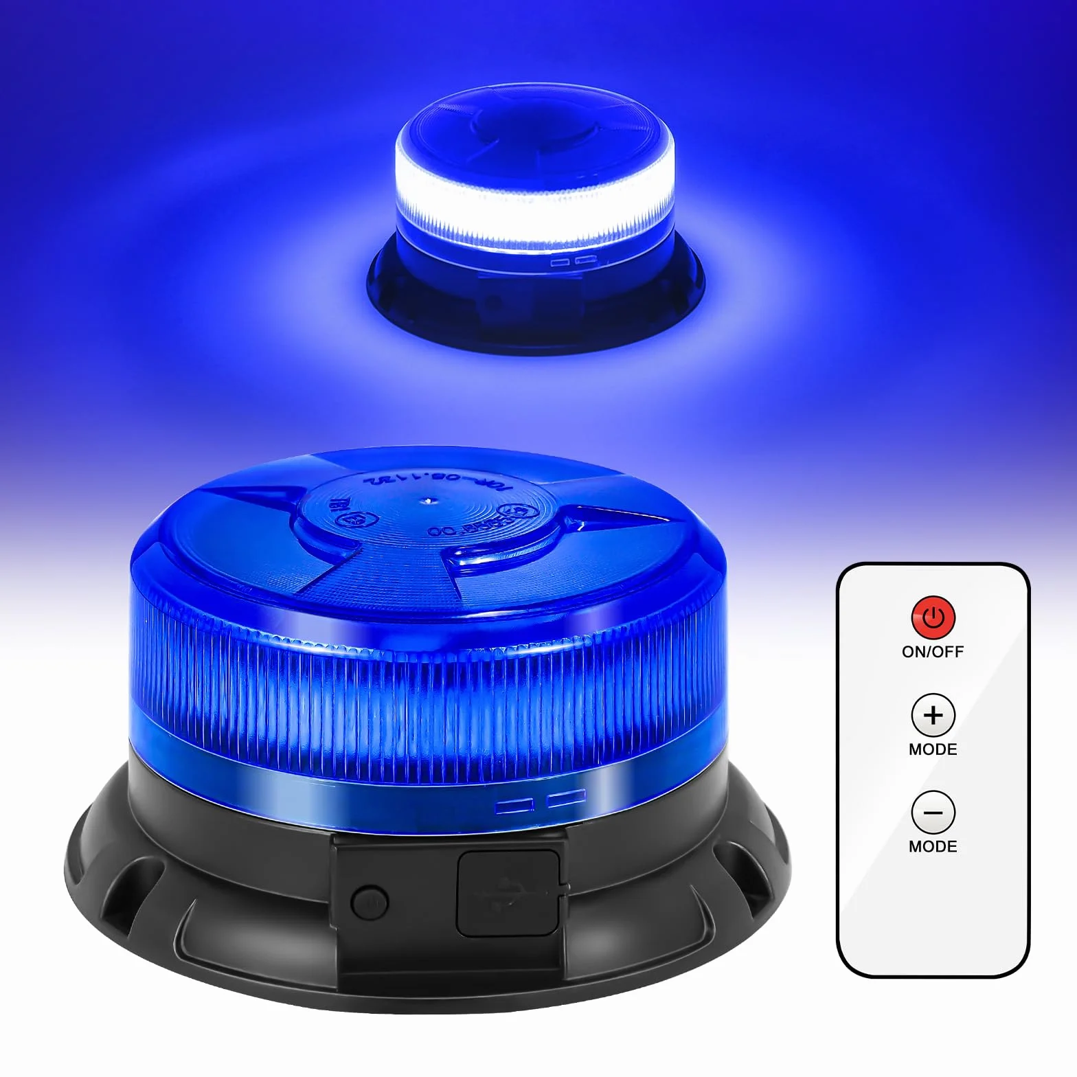 Dinfu Niebieskie światło ostrzegawcze LED 12V akumulator z pilotem 9 trybów magnes