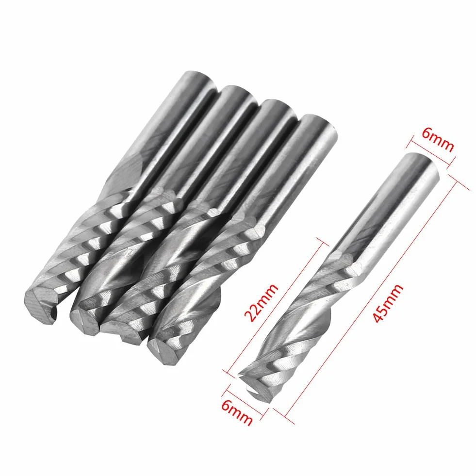Freesbity 5 sztuk 6 mm trzpień pojedynczy frez frezarski narzędzie do wiercenia węglik wolframu frezy CNC frezy do drewna, stali aluminiowej, PCB PCB PCV, włókno węglowe
