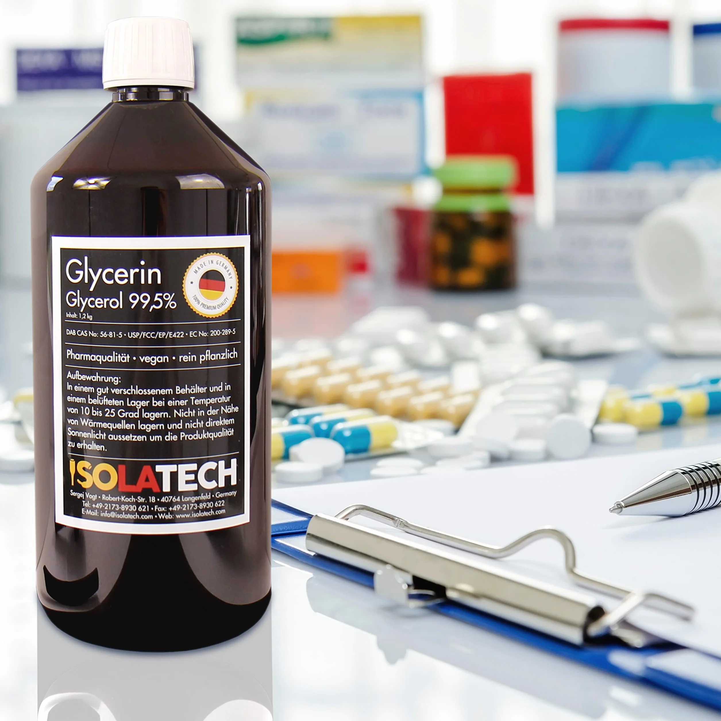 ISOLATECH Gliceryna 99,5% 5 l jakość farmaceutyczna czysto roślinna glicerol w płynie z kurkiem przelewowym DIN 51