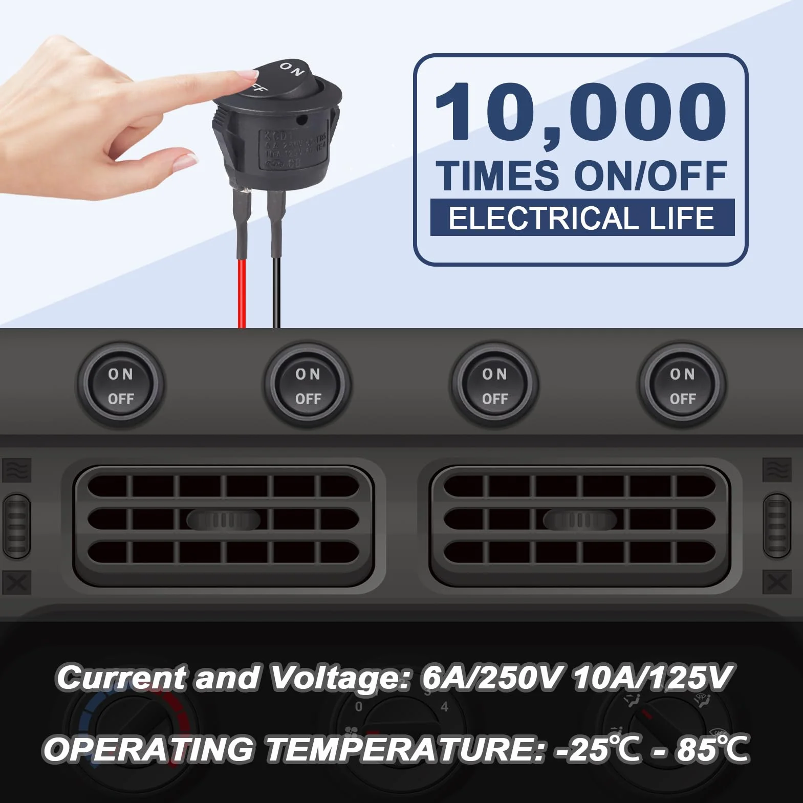 VEXUNGA przełącznik kołyskowy ON OFF 12 V 2-biegunowy 6 A 250 V 10 A 125 V AC 5 sztuk