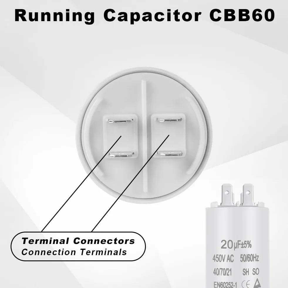 OFFCUP CBB60 Kondensator rozruchowy, 20μF 450V Kondensator silnika Złącze 50/60 Hz do pompy basenowej klimatyzator silniki i wentylator 100 x 41 mm