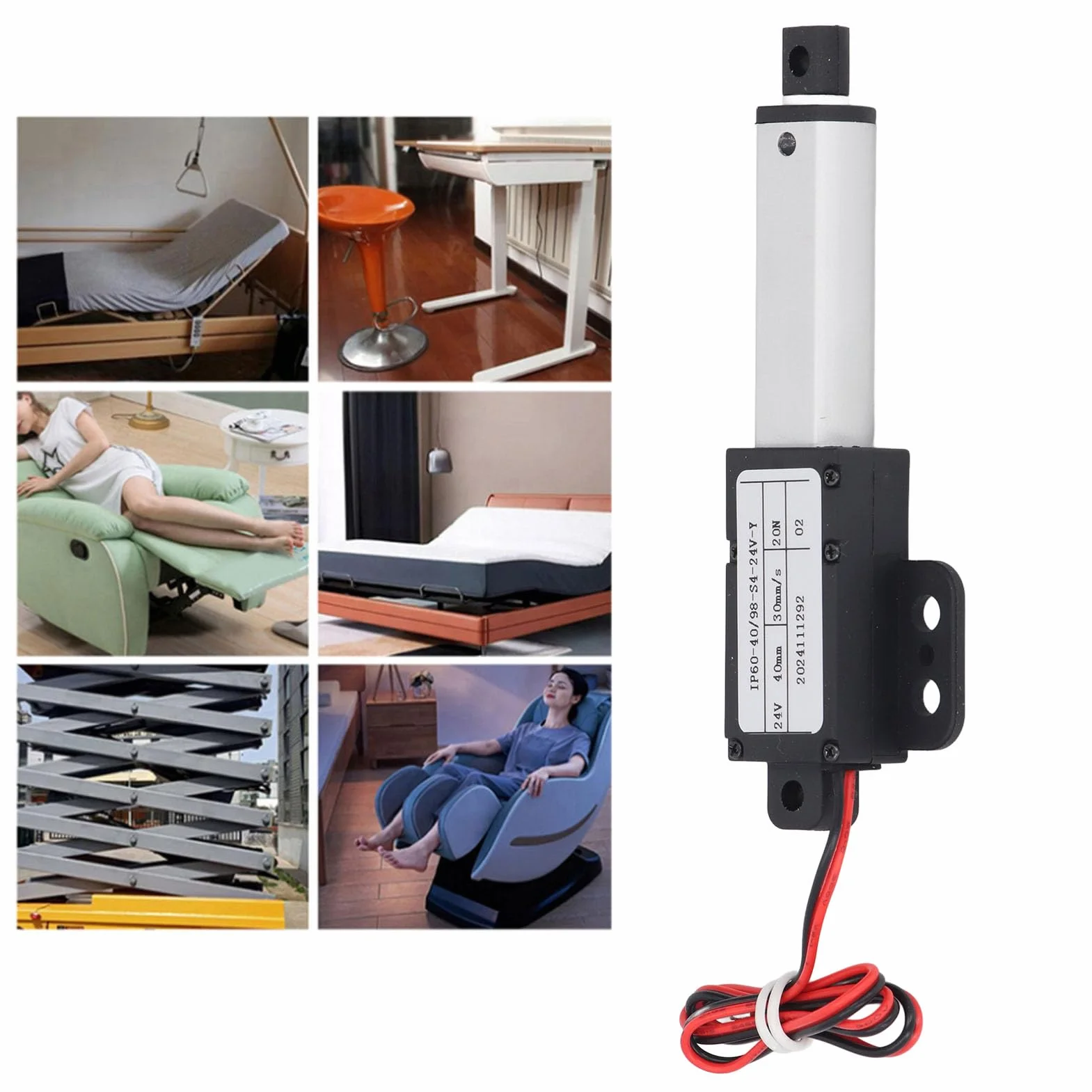 Mini Elektryczny Siłownik Liniowy, 24 V DC, Skok 50 Mm, Ciąg 20 N, prędkość 30 Mm/s Siłownik Ruchu Liniowego, Mini Siłownik Liniowy ze Skrzydełkiem do łopatek Wentylatora, Szafki