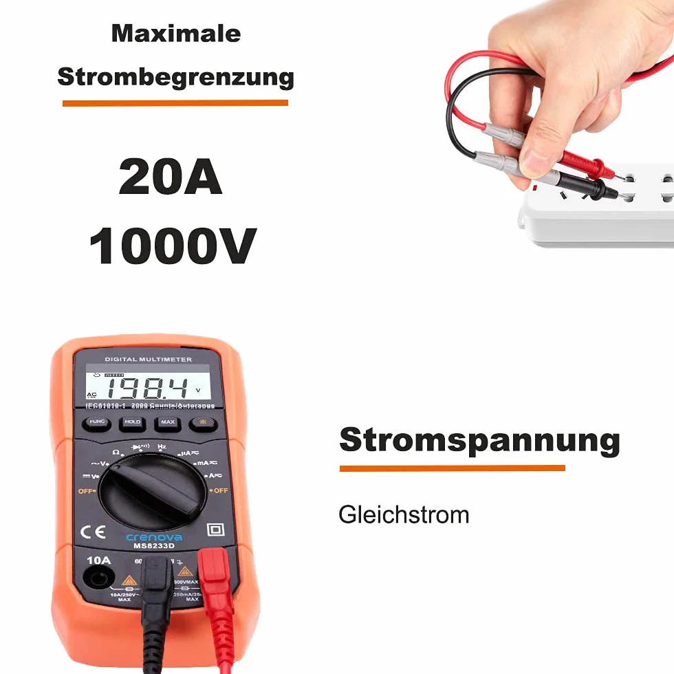Przewody pomiarowe, 2 pary sond pomiarowych, kable do multimetru 1000 V / 20 A, 107 cm, kolor czarny i czerwony