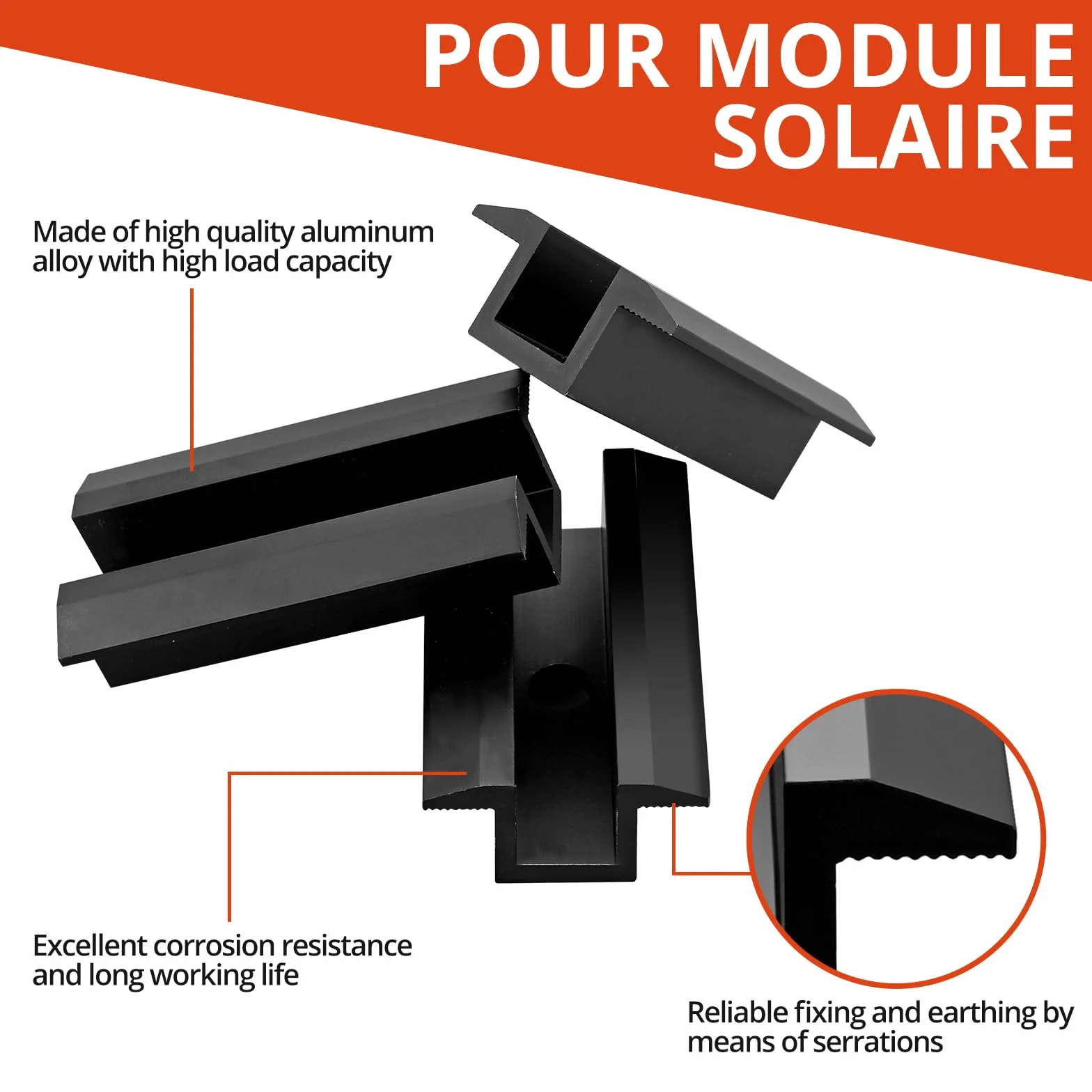 GETLITOOL Akcesoria do szyny montażowej PV, 10 szt. aluminiowy zacisk środkowy, fotowoltaiczne panele słoneczne do wysokości modułu 30-42 mm, wspornik modułów solarnych zaciski do montażu profili