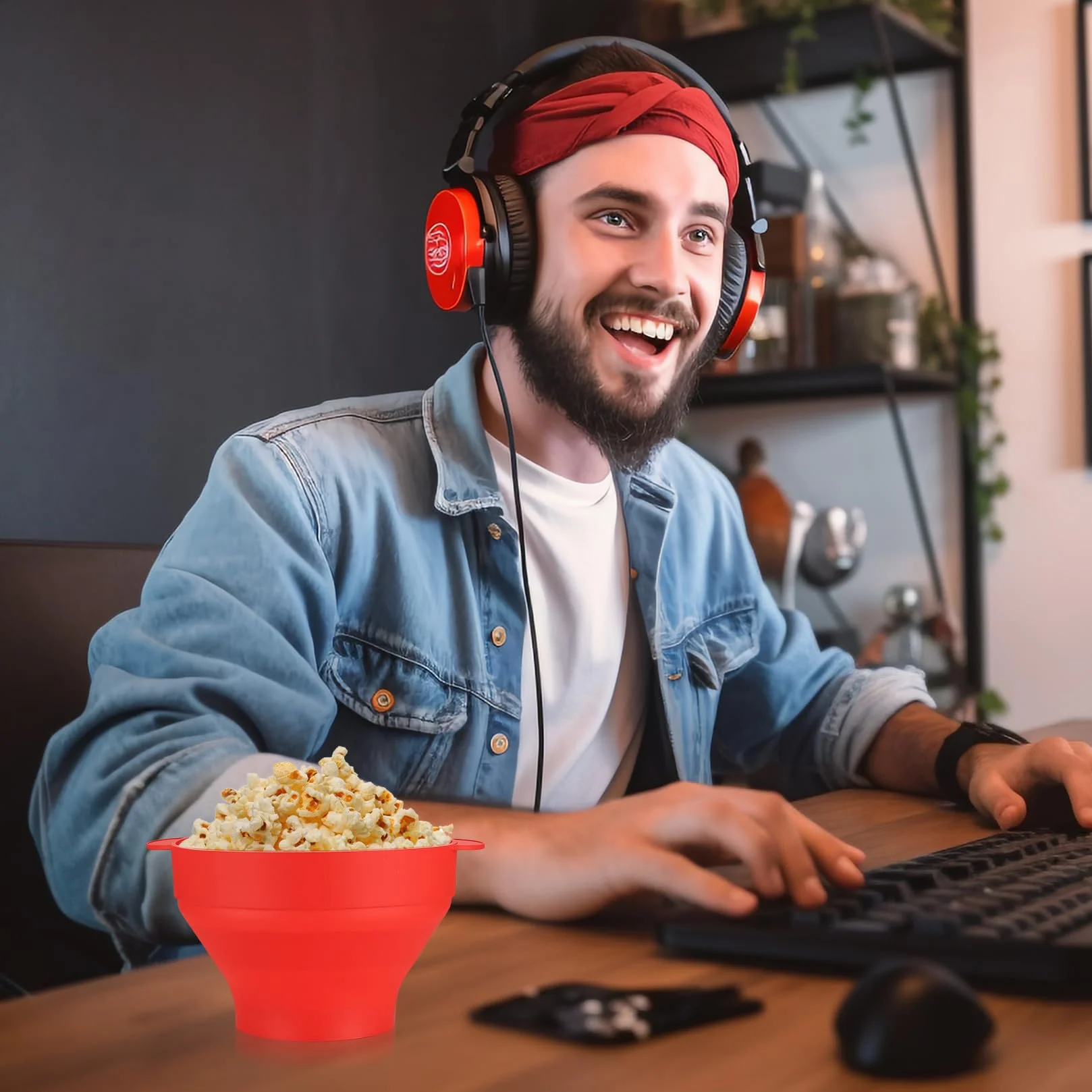 Kuchenka mikrofalowa do popcornu, składana, silikonowa miska na popcorn z pokrywką, nie zawiera BPA, bez oleju, do kuchenki mikrofalowej, domu, kuchni, na imprezę