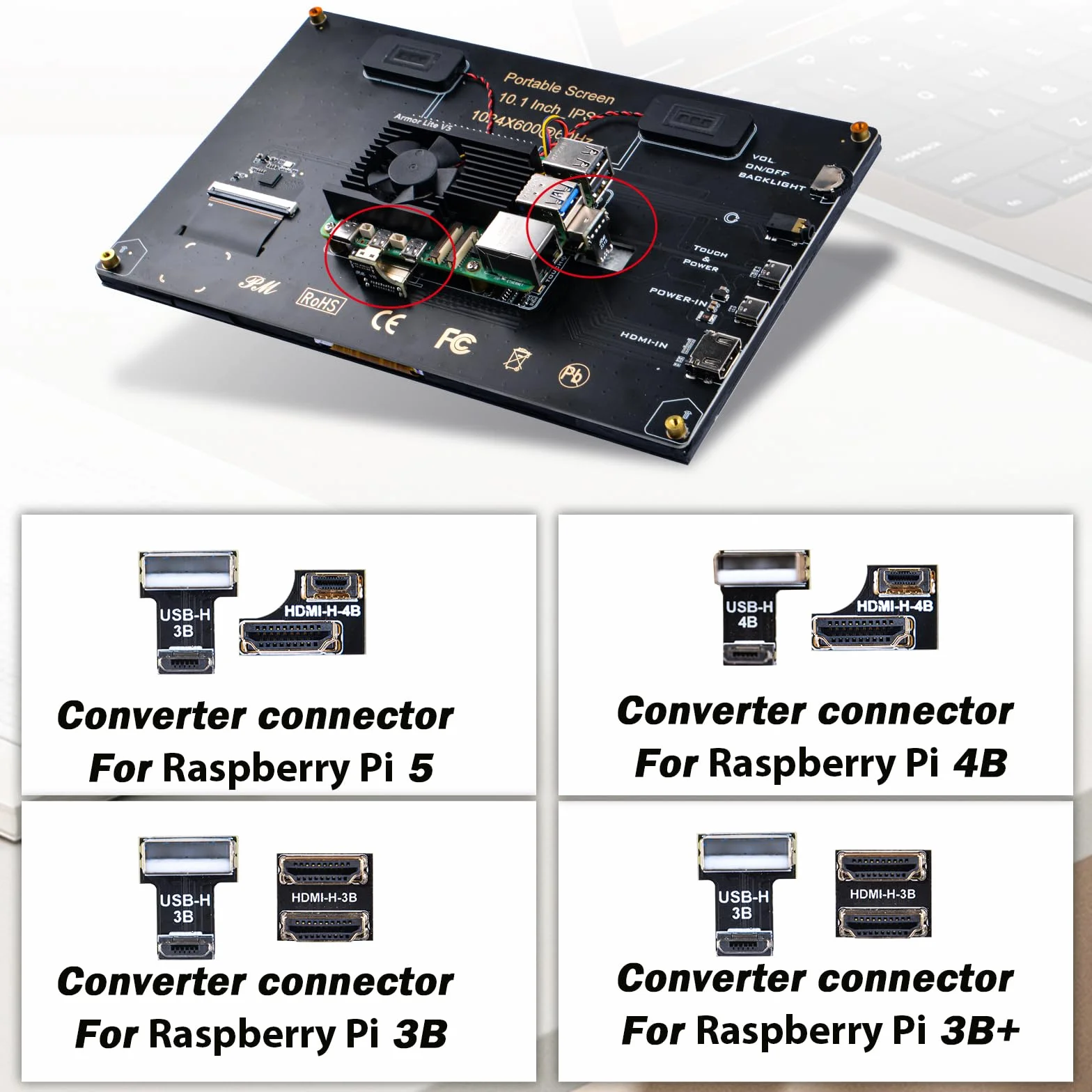 GeeekPi 10,1 calowy pojemnościowy ekran dotykowy, monitor HDMI IPS 1024x600 Wyświetlacz LCD z podwójnymi głośnikami dla Raspberry Pi 5/4B/3B+/3B, z otworem montażowym do instalacji płyty Raspberry Pi
