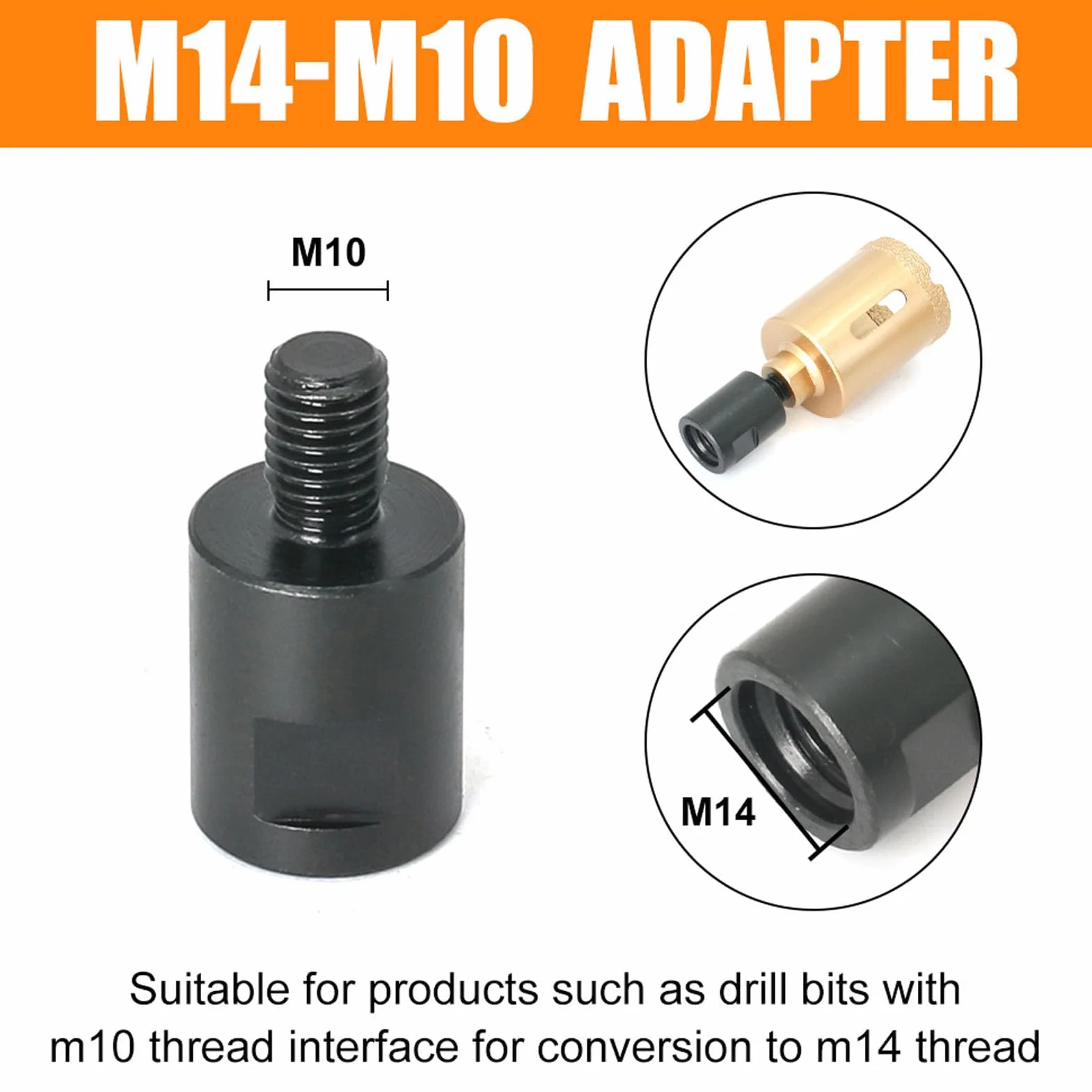 Adapter Konwertera Gwintu M10 do M14, Pręt Przedłużający do Wiertła Rdzeniowego i Szlifierki Kątowej