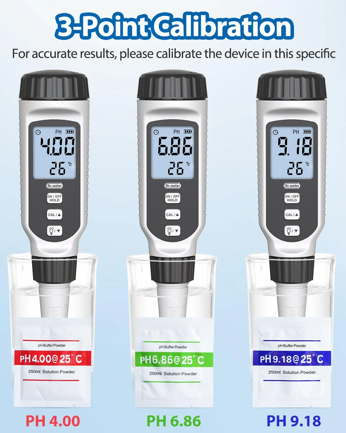 Dr.meter Miernik pH Wody 0.01 Wysokoprecyzyjny z Wyświetlaczem LCD i Automatyczną Kompensacją Temperatury