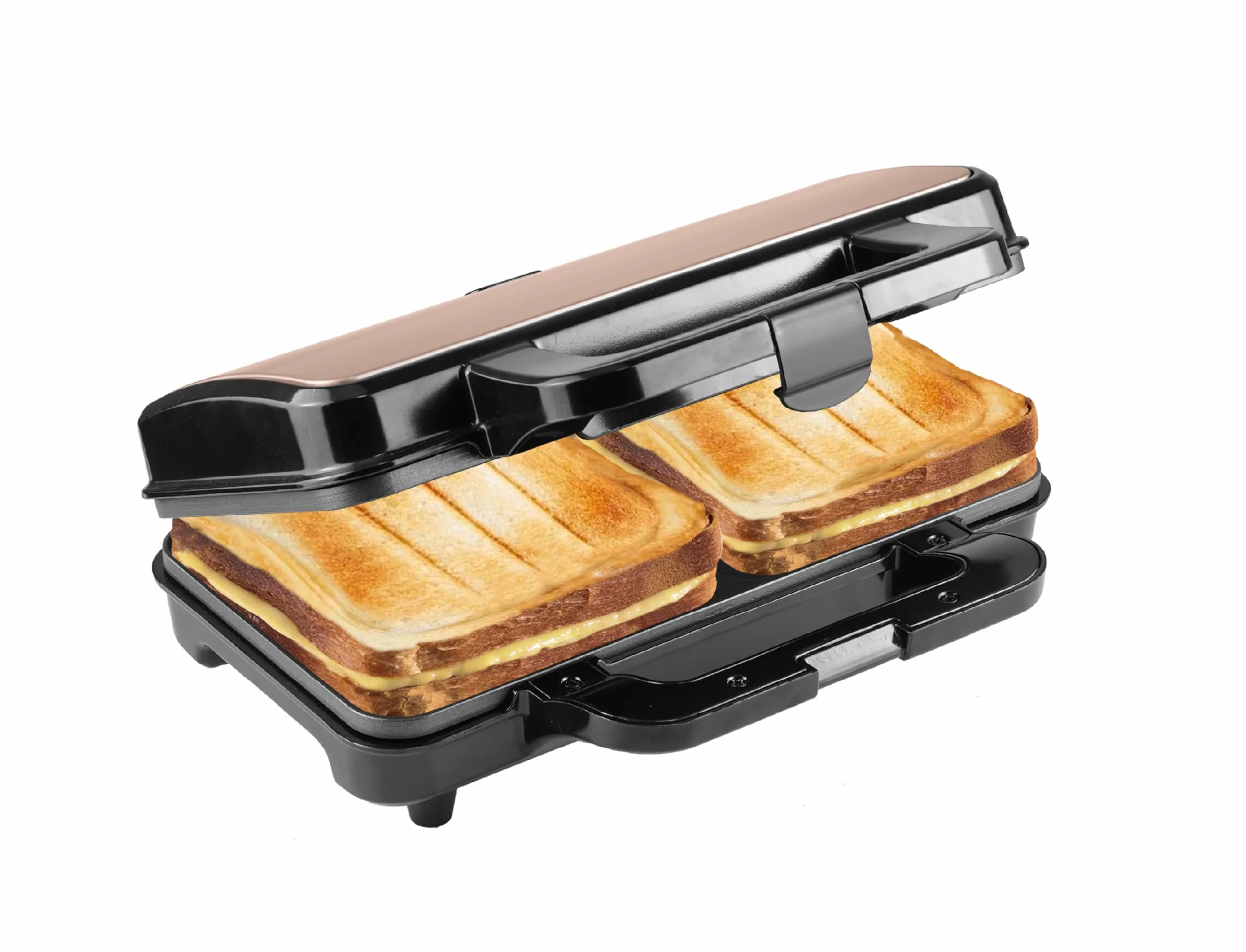 Bestron toster do kanapek XL 2 kanapki American Sandwich automatyczna regulacja temperatury czarny miedziany