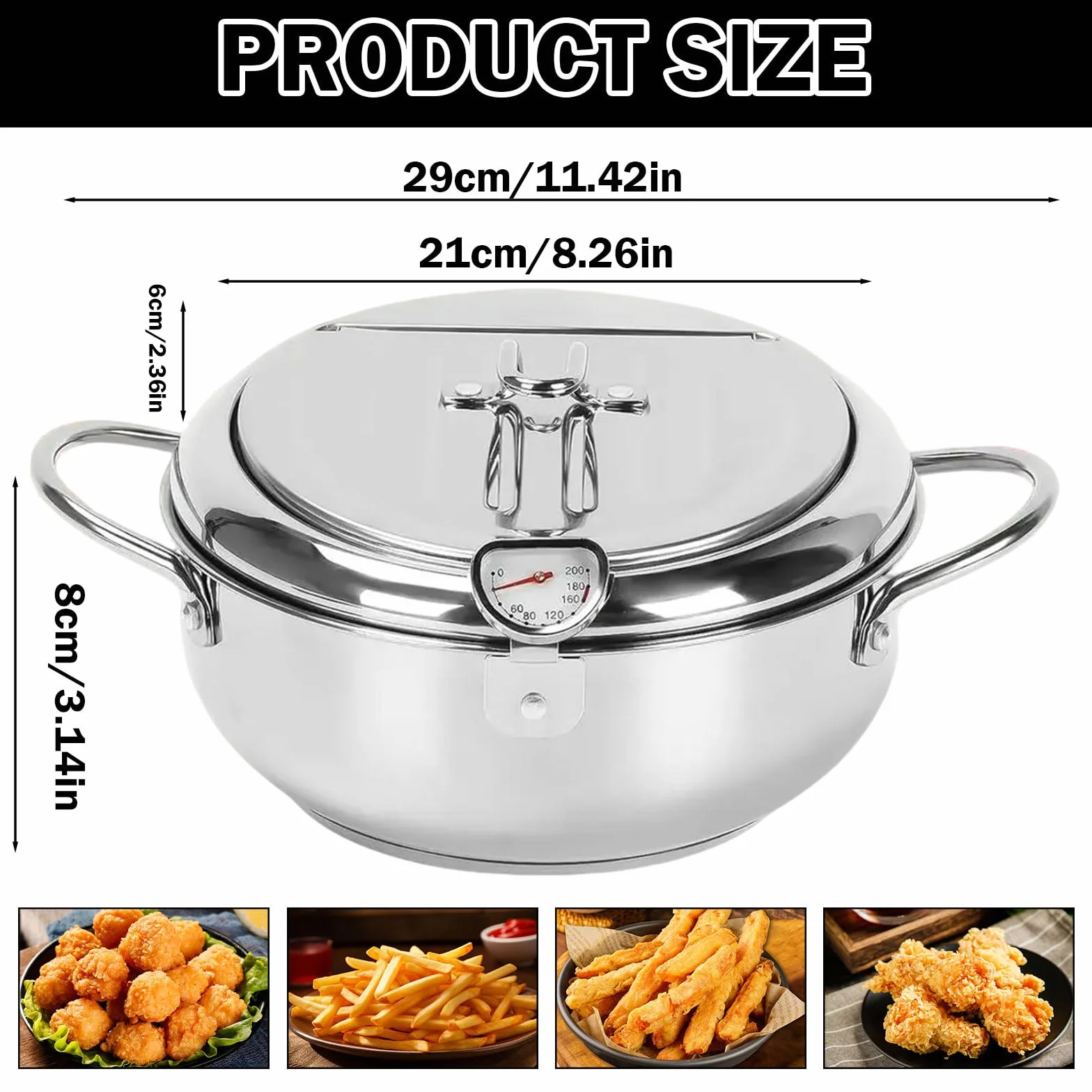 Frytkownica ze stali nierdzewnej z termometrem, garnek do Tempura 20 cm
