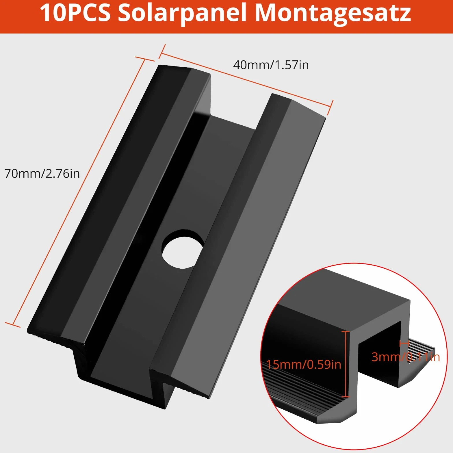 GETLITOOL Akcesoria do szyny montażowej PV, 10 szt. aluminiowy zacisk środkowy, fotowoltaiczne panele słoneczne do wysokości modułu 30-42 mm, wspornik modułów solarnych zaciski do montażu profili