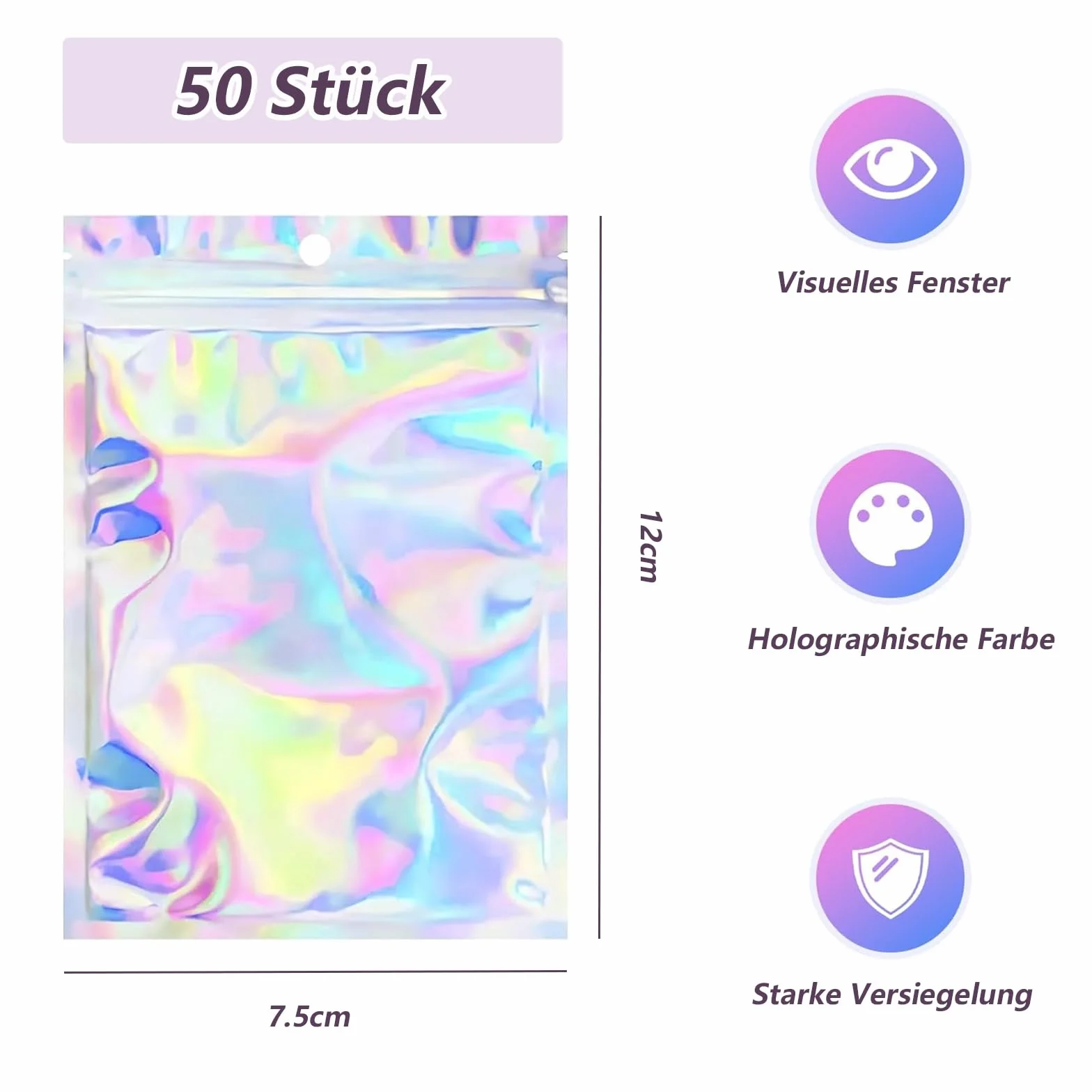 50 sztuk torebek Mylar, płaskie woreczki foliowe, zamykane torby, woreczki na zamek błyskawiczny, plastikowe torby holograficzne, zamykane do przechowywania ulubionych imprez