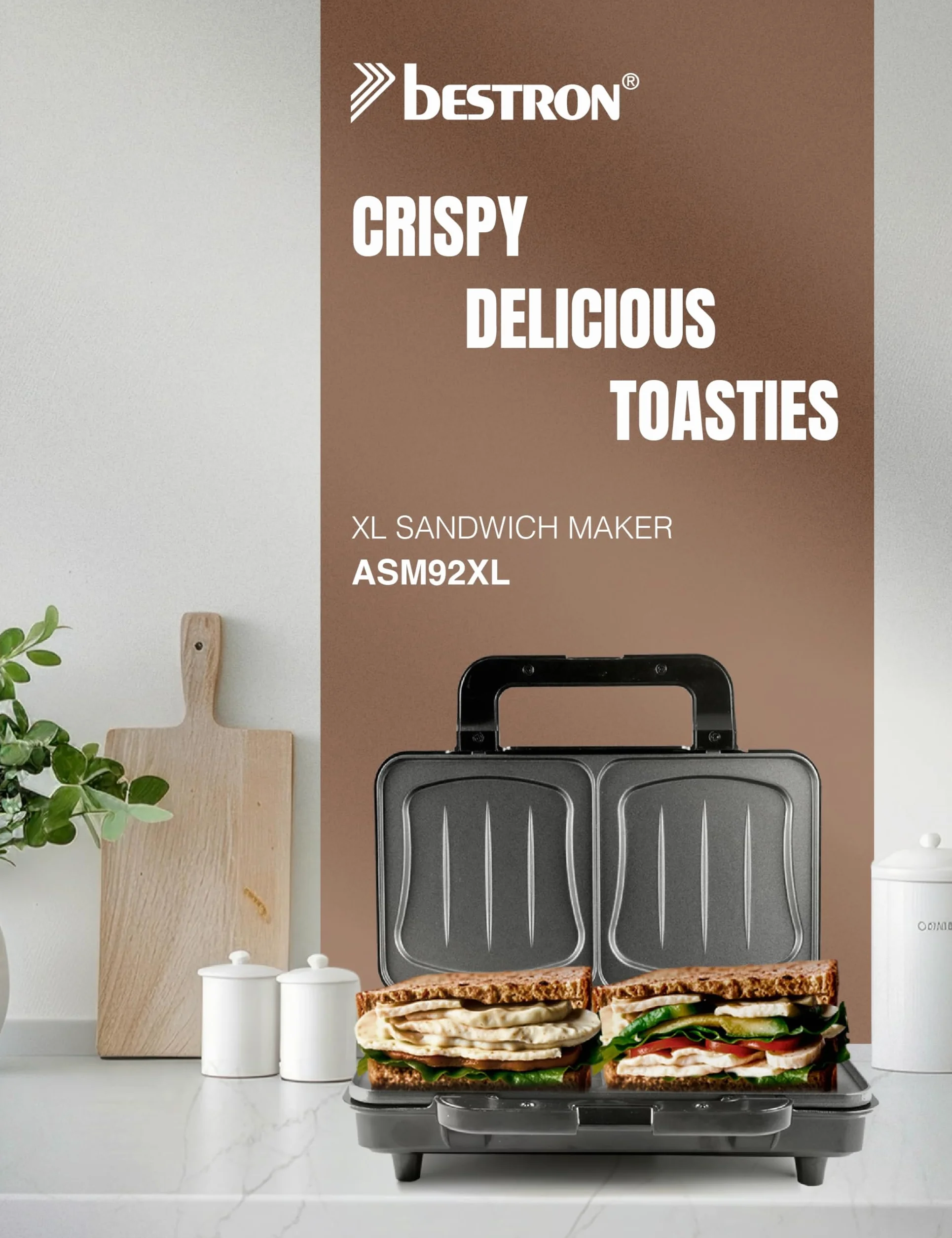Bestron toster do kanapek XL 2 kanapki American Sandwich automatyczna regulacja temperatury czarny miedziany