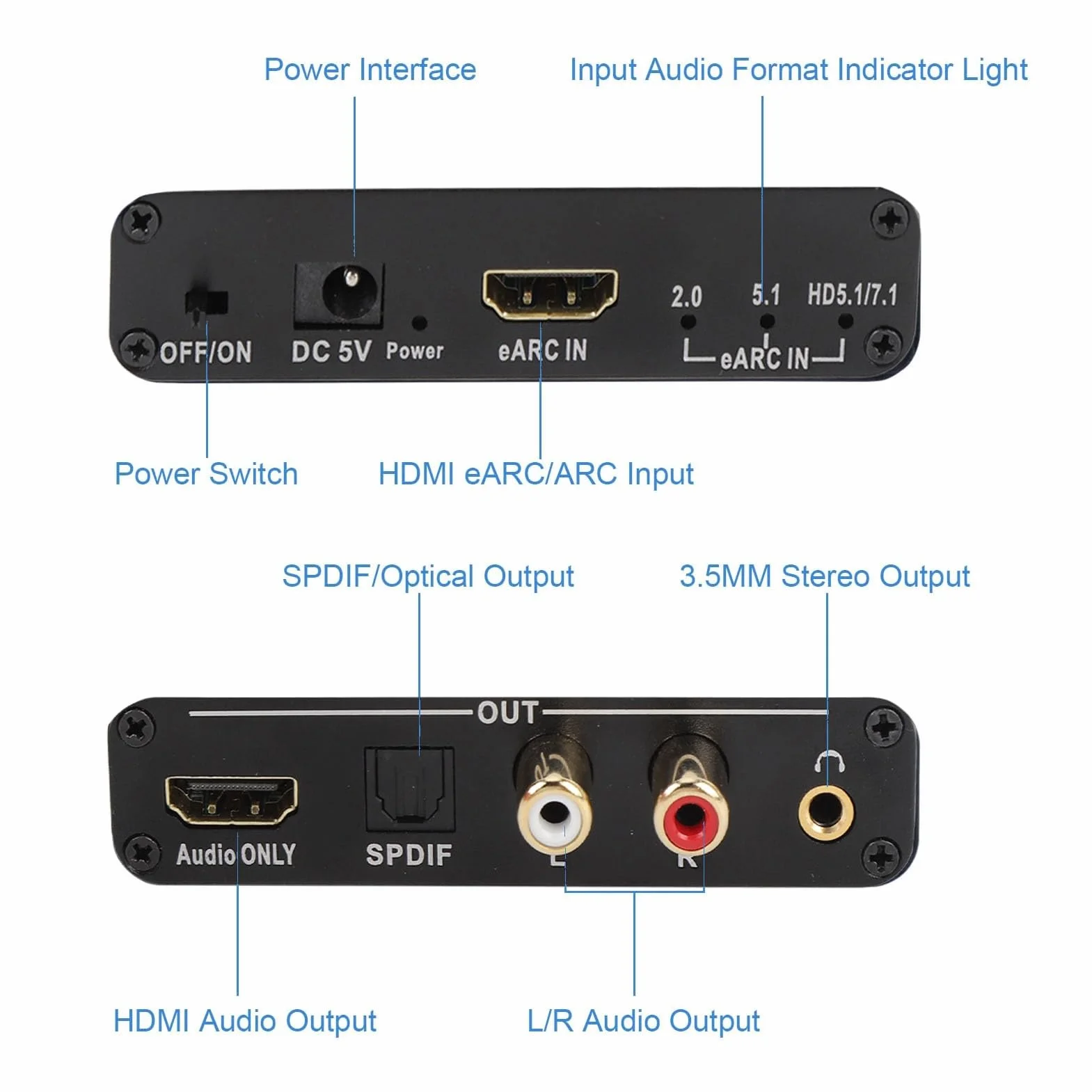 Dpofirs Earc Audio Extractor, Earc Audio Converter do HDMI/Optical / 3,5 Mm Ekstraktor Dźwiękowy, Adapter łukowy HDMI dla TV do Systemu Głośnikowego