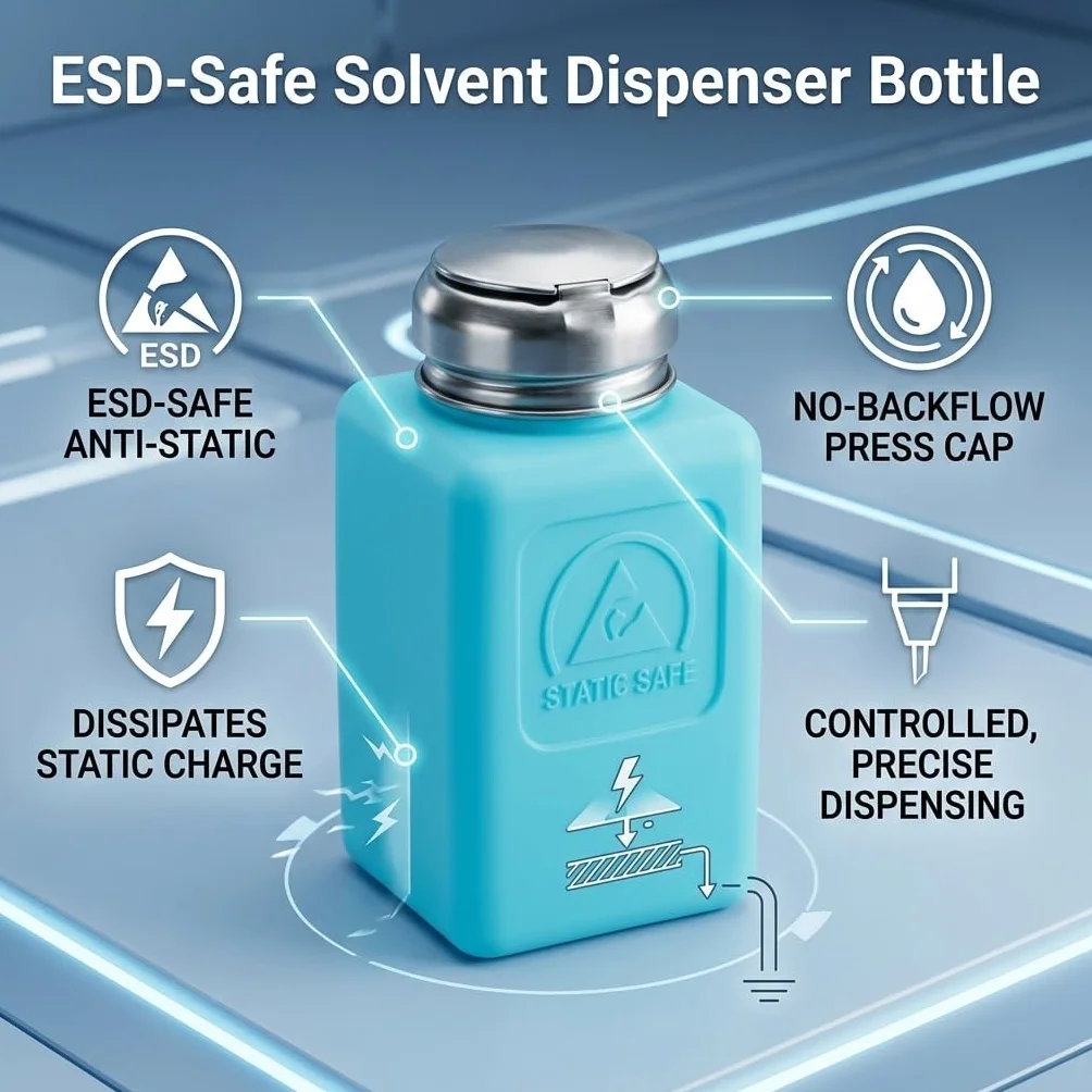 Antystatyczna Butelka Alkoholu ESD 200ML Press Type Dozownik Rozpuszczalnika z Pokrywką Stal Nierdzewna